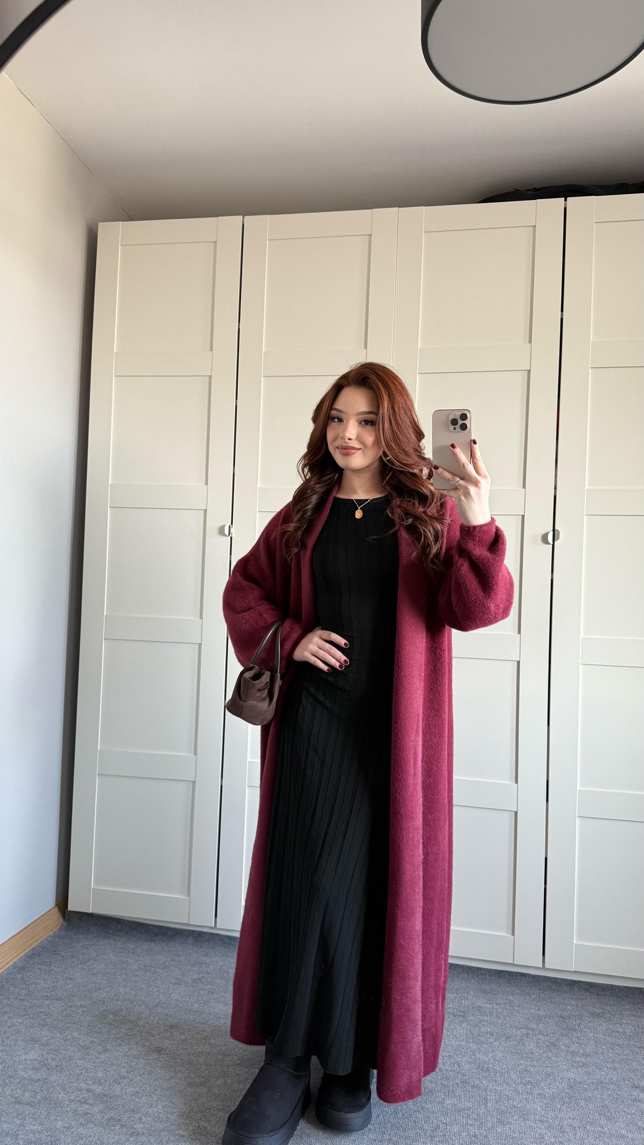 Sakallı Yumuşak Maxi Hırka Bordo
