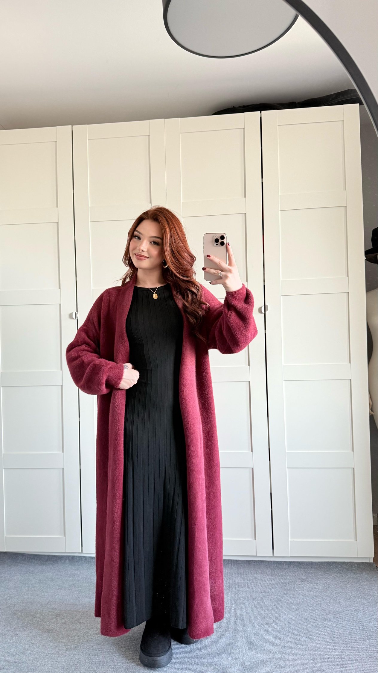 Sakallı Yumuşak Maxi Hırka Bordo