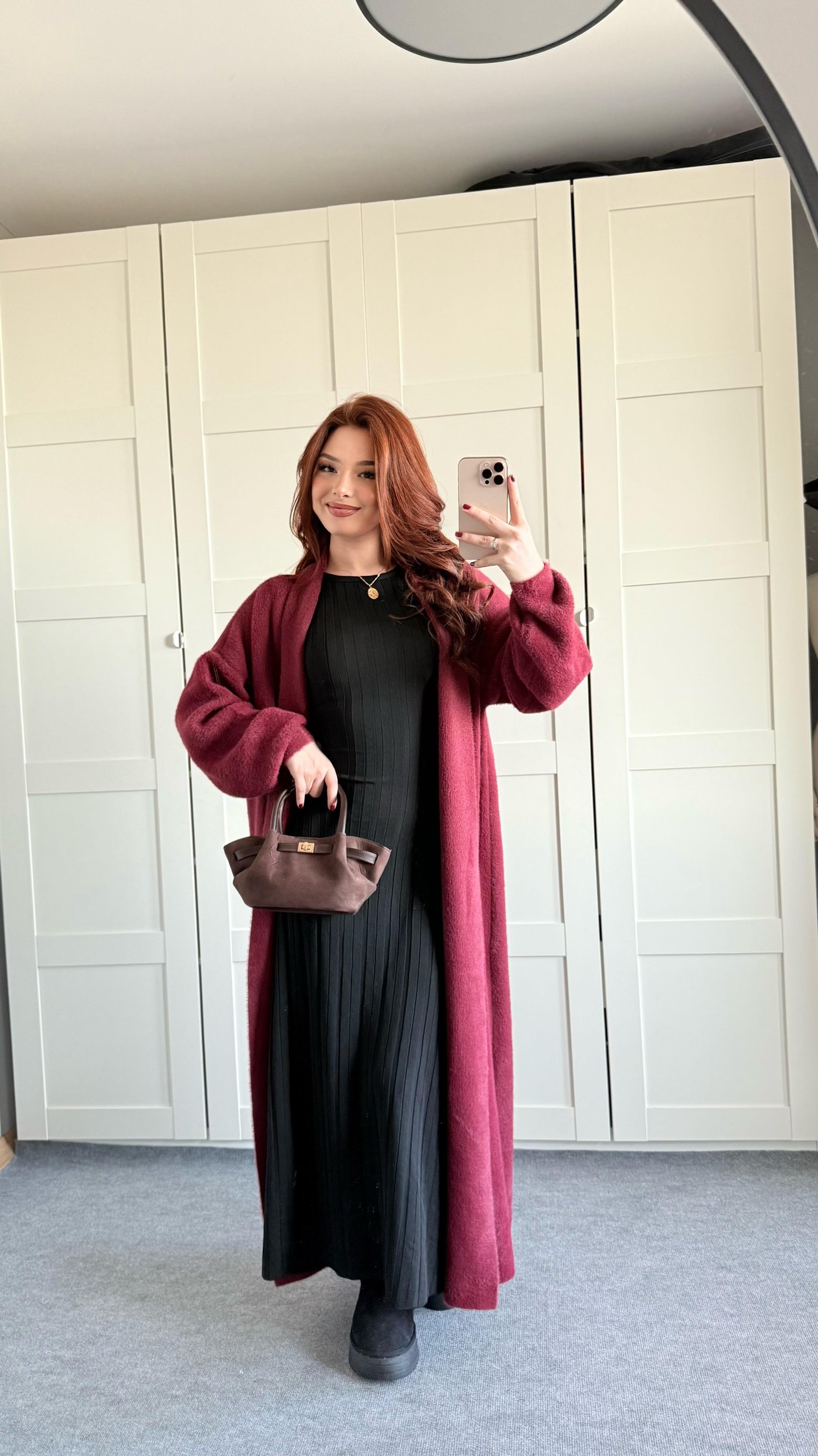 Sakallı Yumuşak Maxi Hırka Bordo