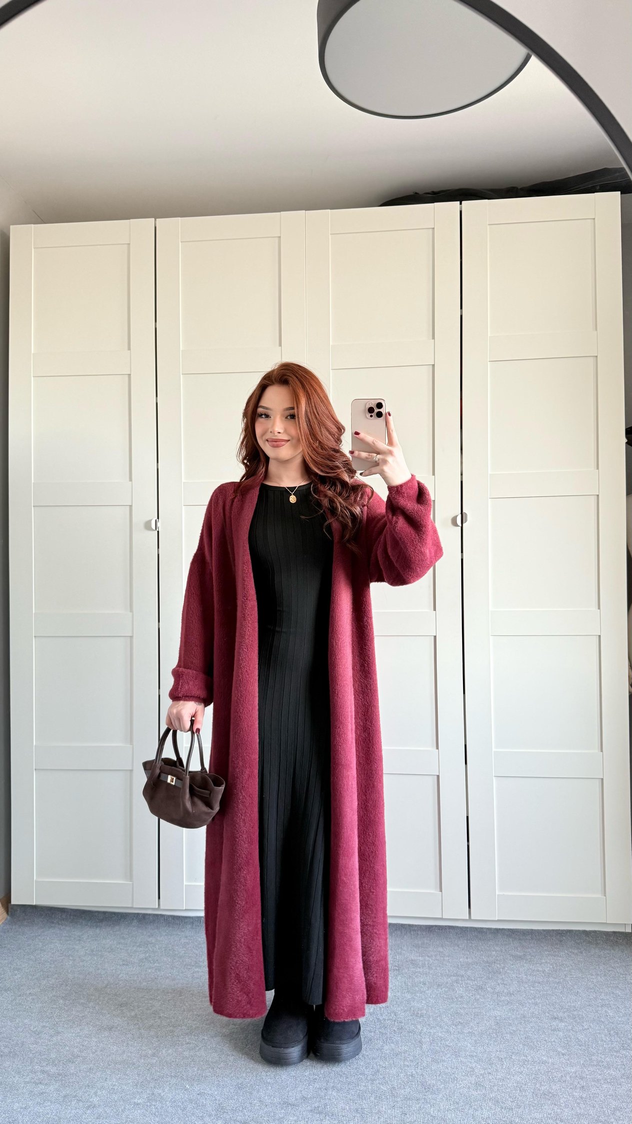 Sakallı Yumuşak Maxi Hırka Bordo