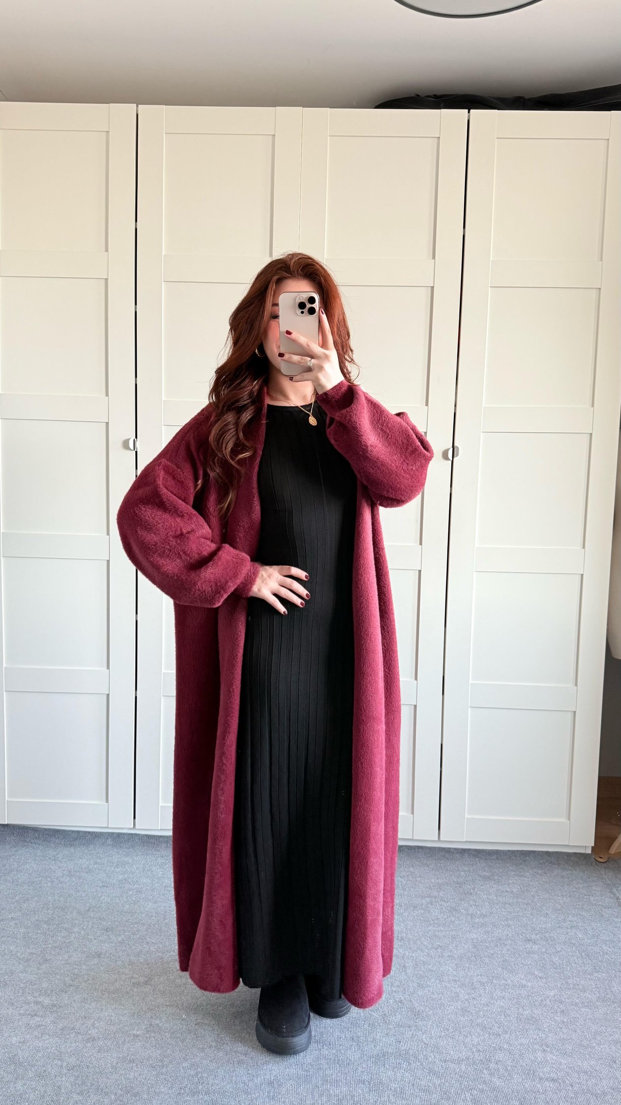 Sakallı Yumuşak Maxi Hırka Bordo