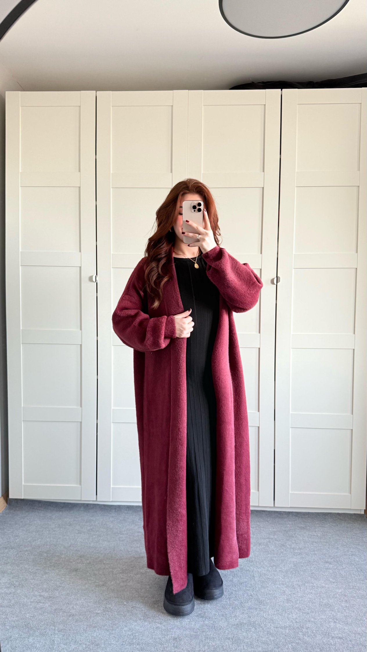 Sakallı Yumuşak Maxi Hırka Bordo