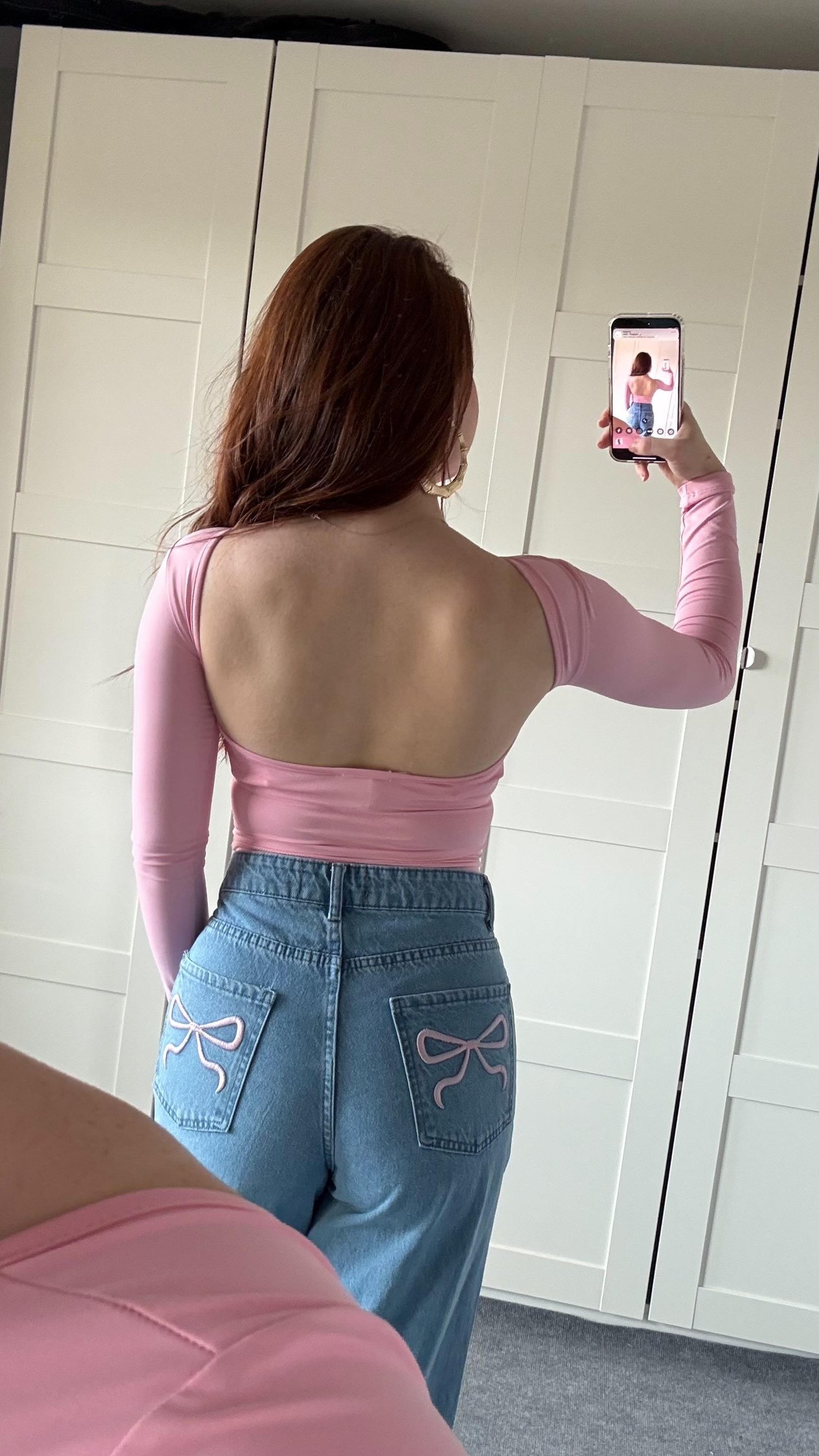 Sırtı Açık Uzun Kol Bluz Toz Pembe 