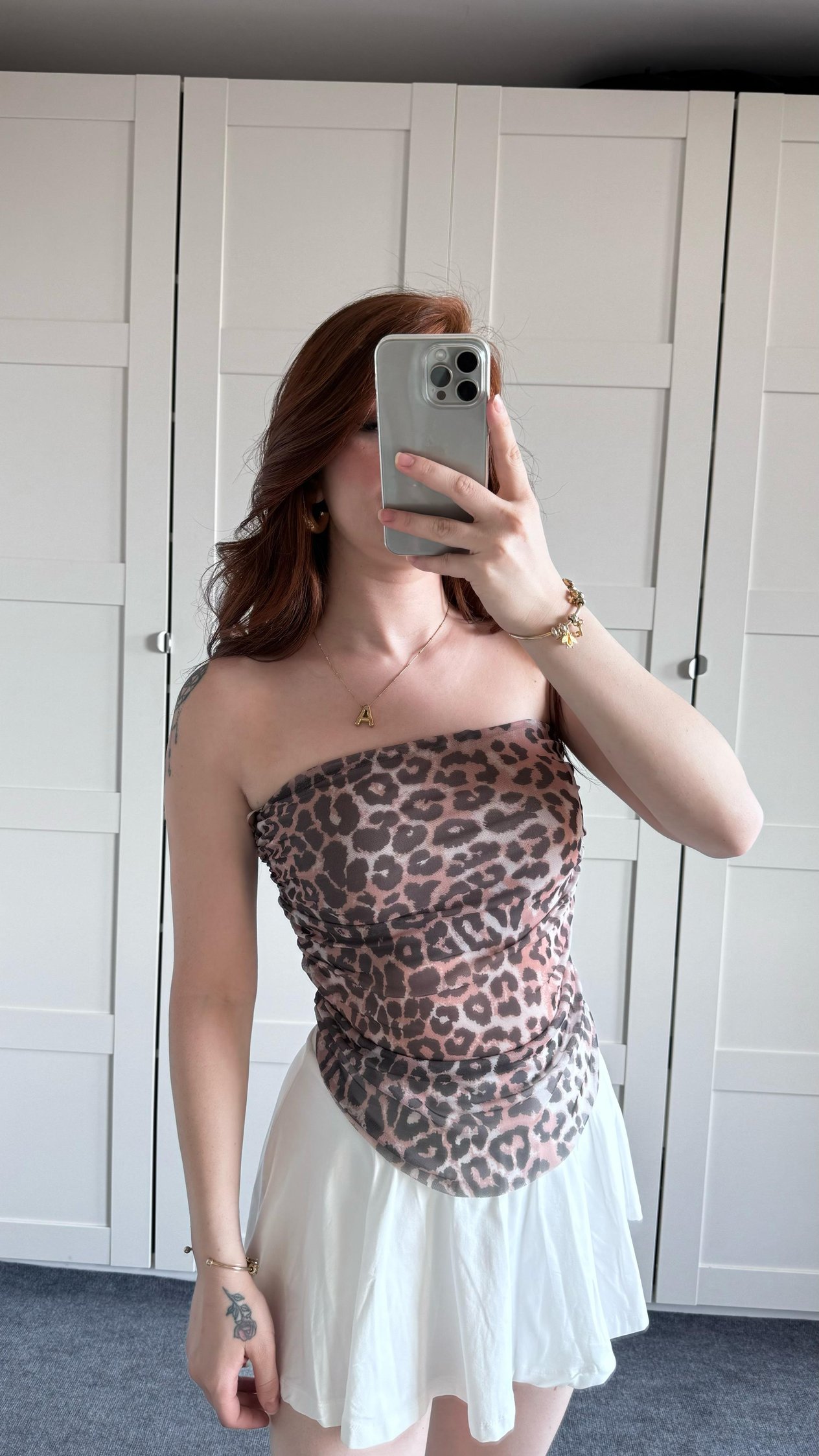 Straplez Leopar Tül Crop