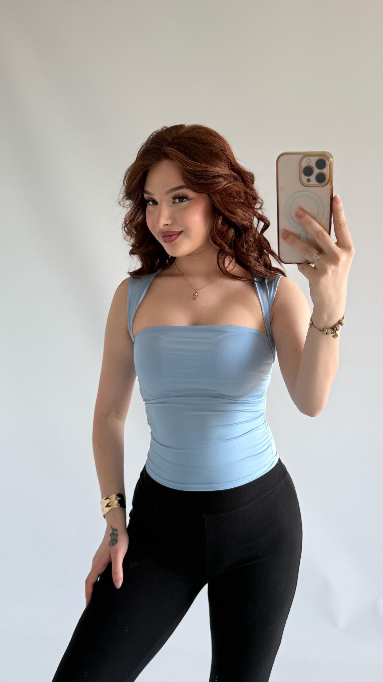 Tasarım Kol Kare Yaka Crop Bebe Mavisi