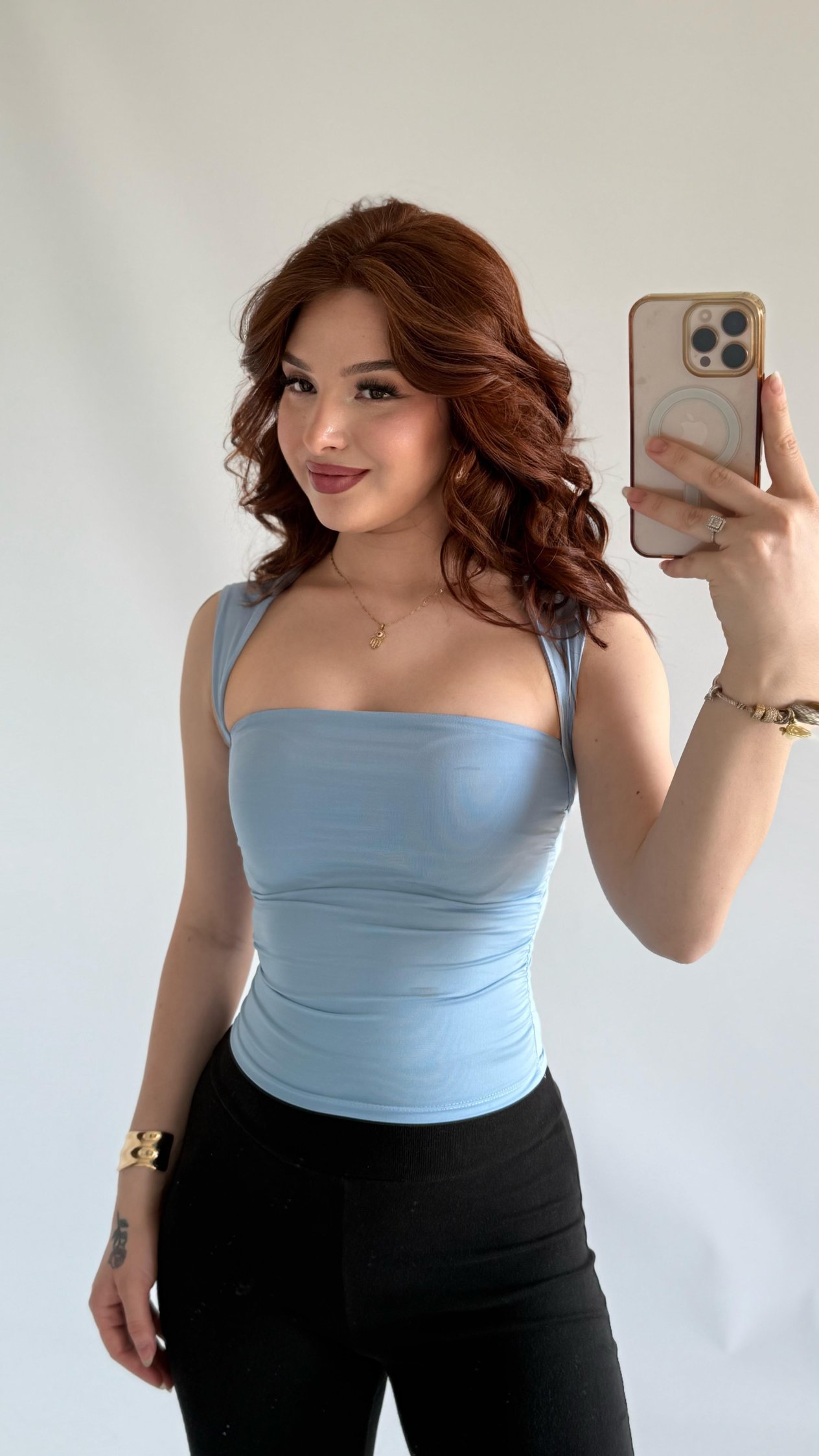 Tasarım Kol Kare Yaka Crop Bebe Mavisi