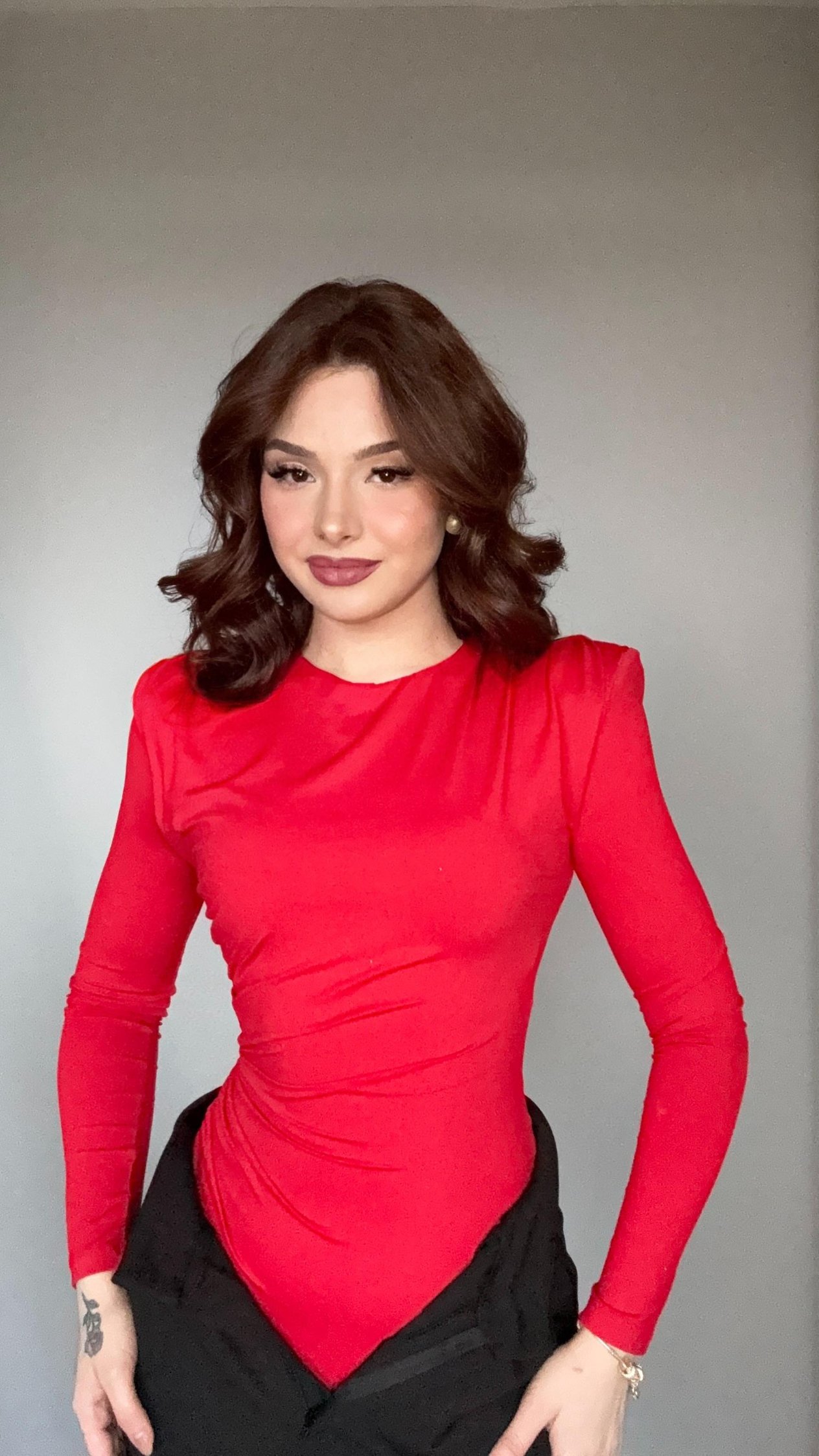 Vatkalı Drape Detaylı Bodysuit Kırmızı