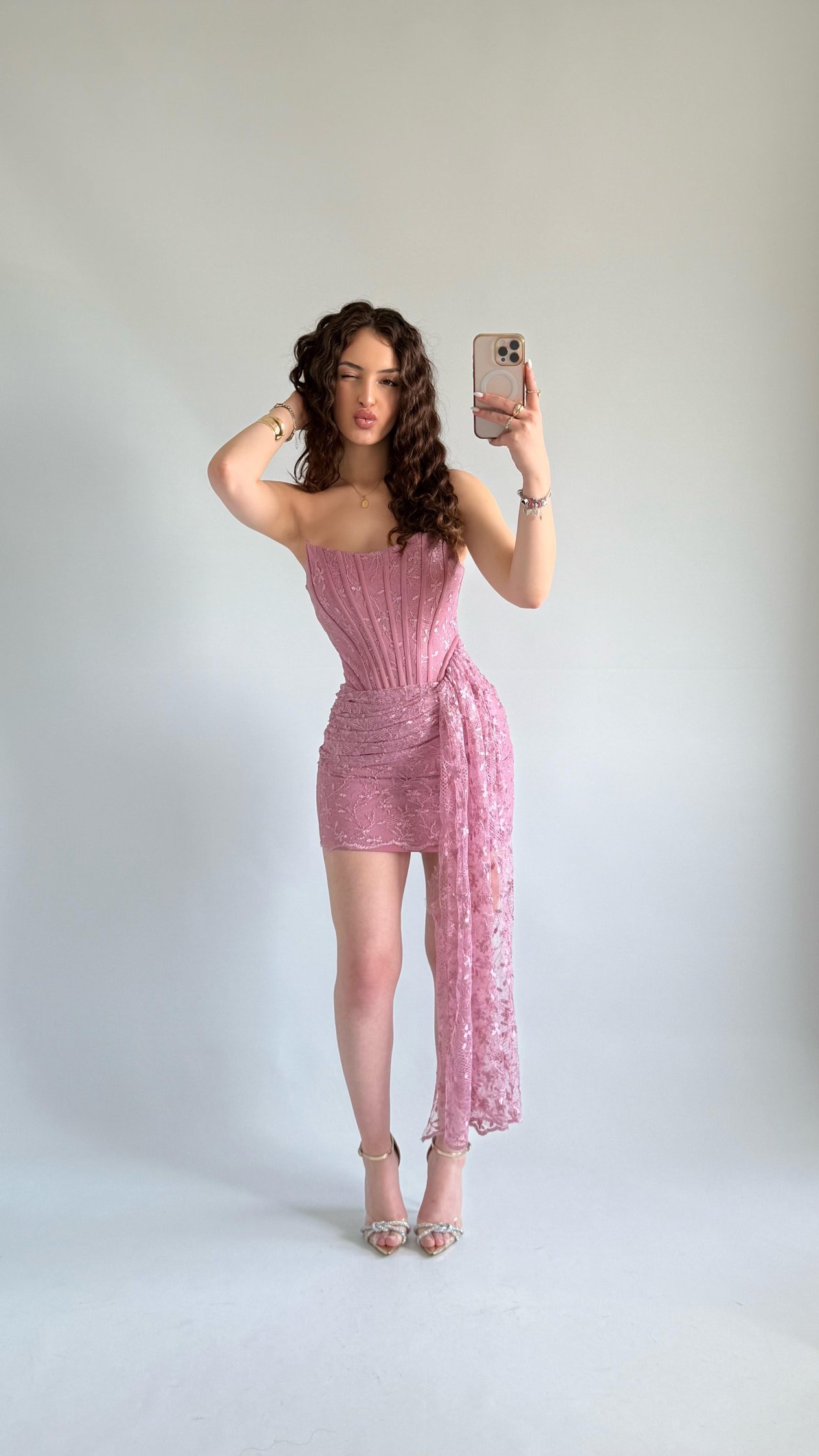 Victoria Dantel Mini Abiye Gül Kurusu