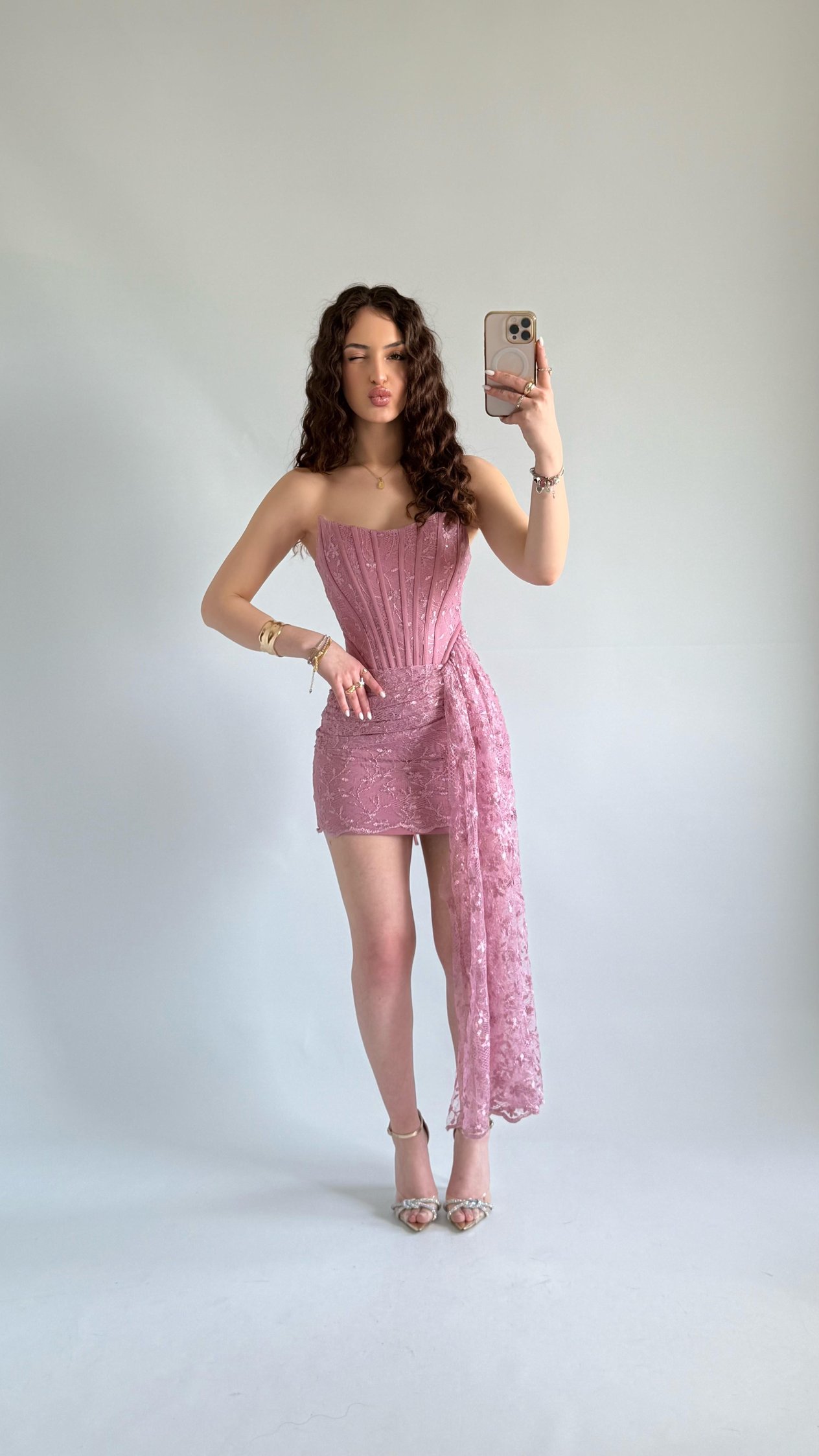 Victoria Dantel Mini Abiye Gül Kurusu