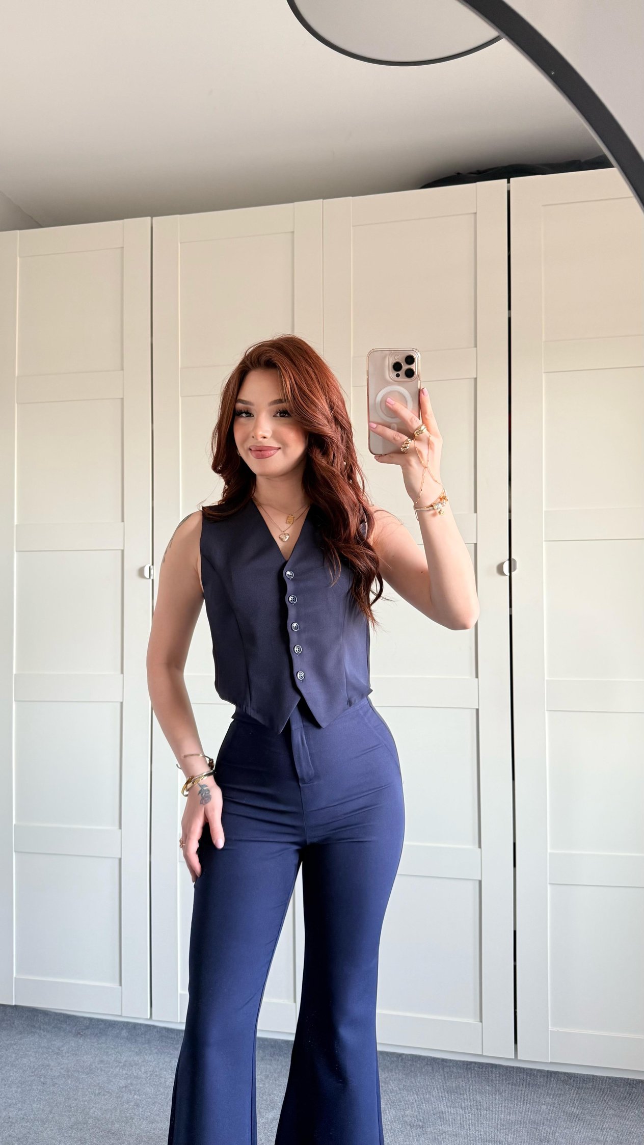 Vücuda Oturan Kısa Dokuma Yelek Lacivert