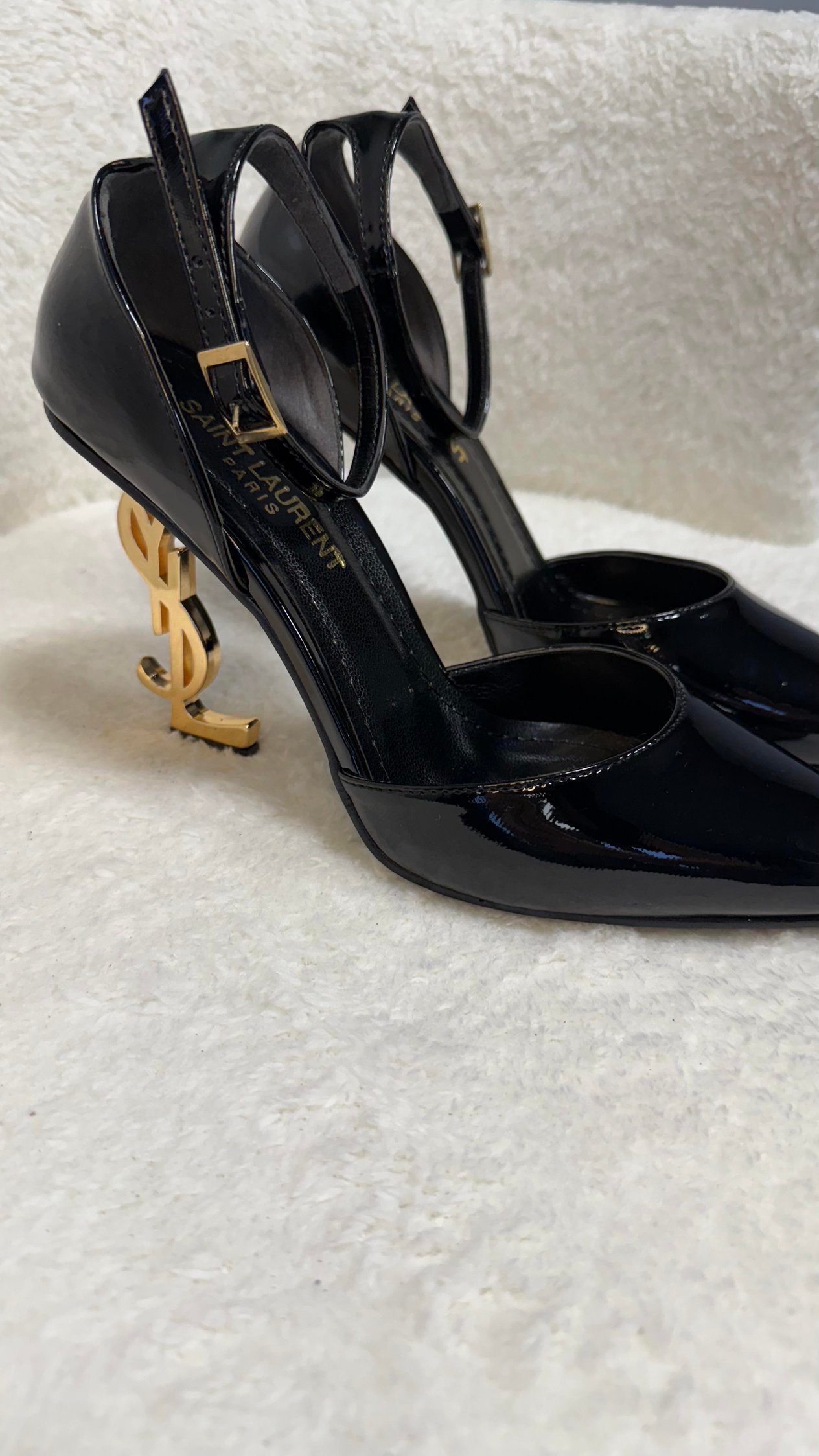 YSL Sivri Burun Bilekten Gold Topuklu Ayakkabı