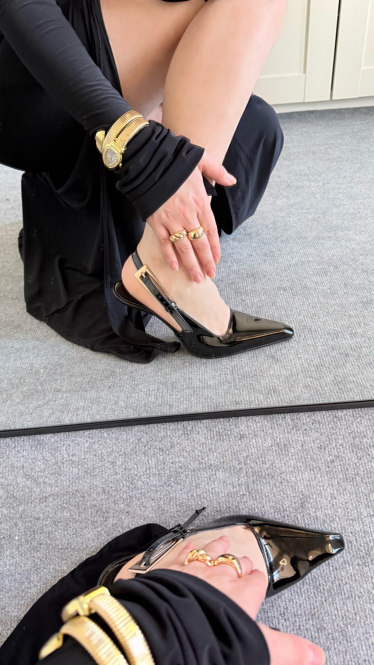 Ysl Sivri Burun Kemerli Açık Topuklu Ayakkabı Siyah