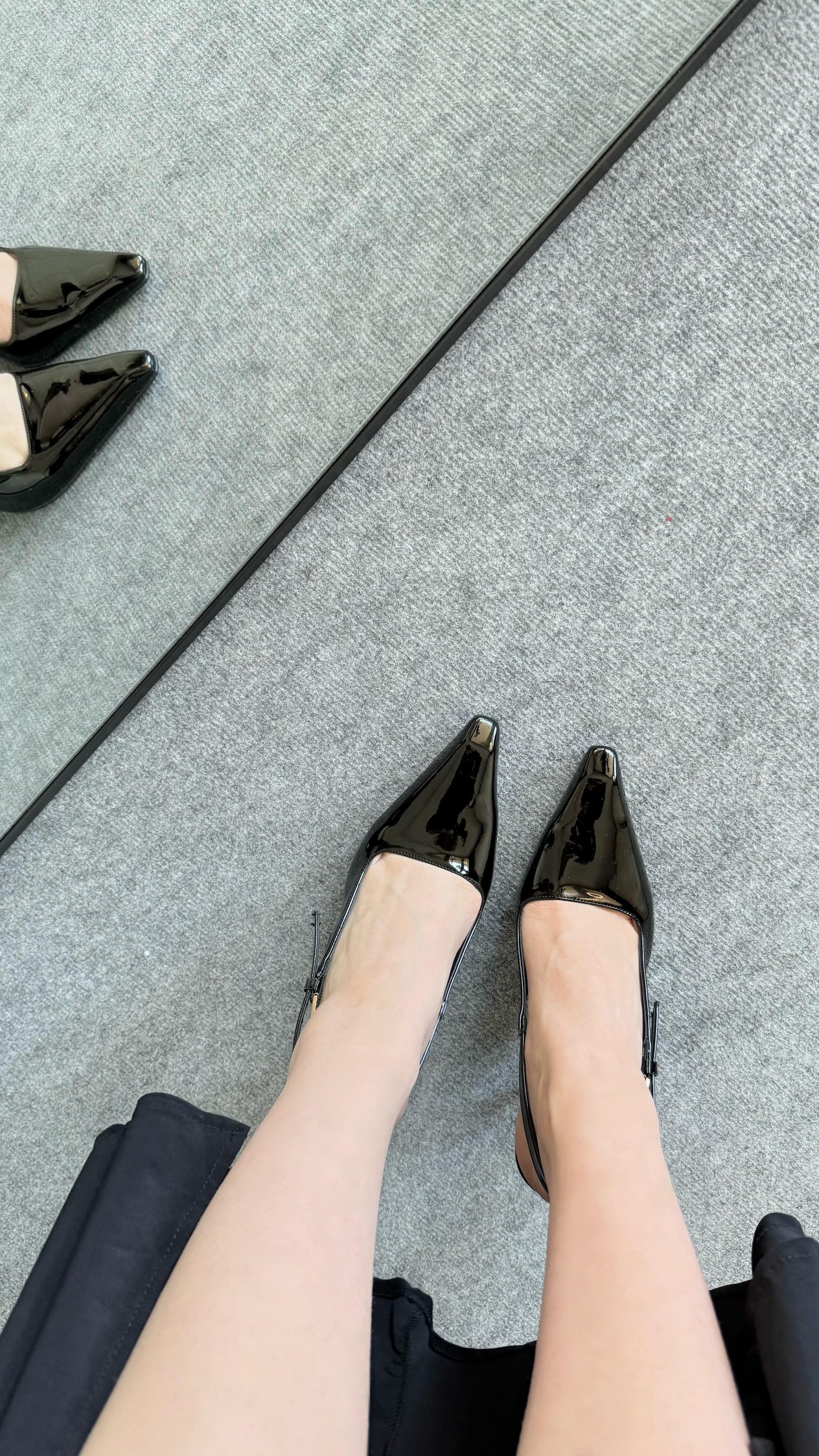 Ysl Sivri Burun Kemerli Açık Topuklu Ayakkabı Siyah