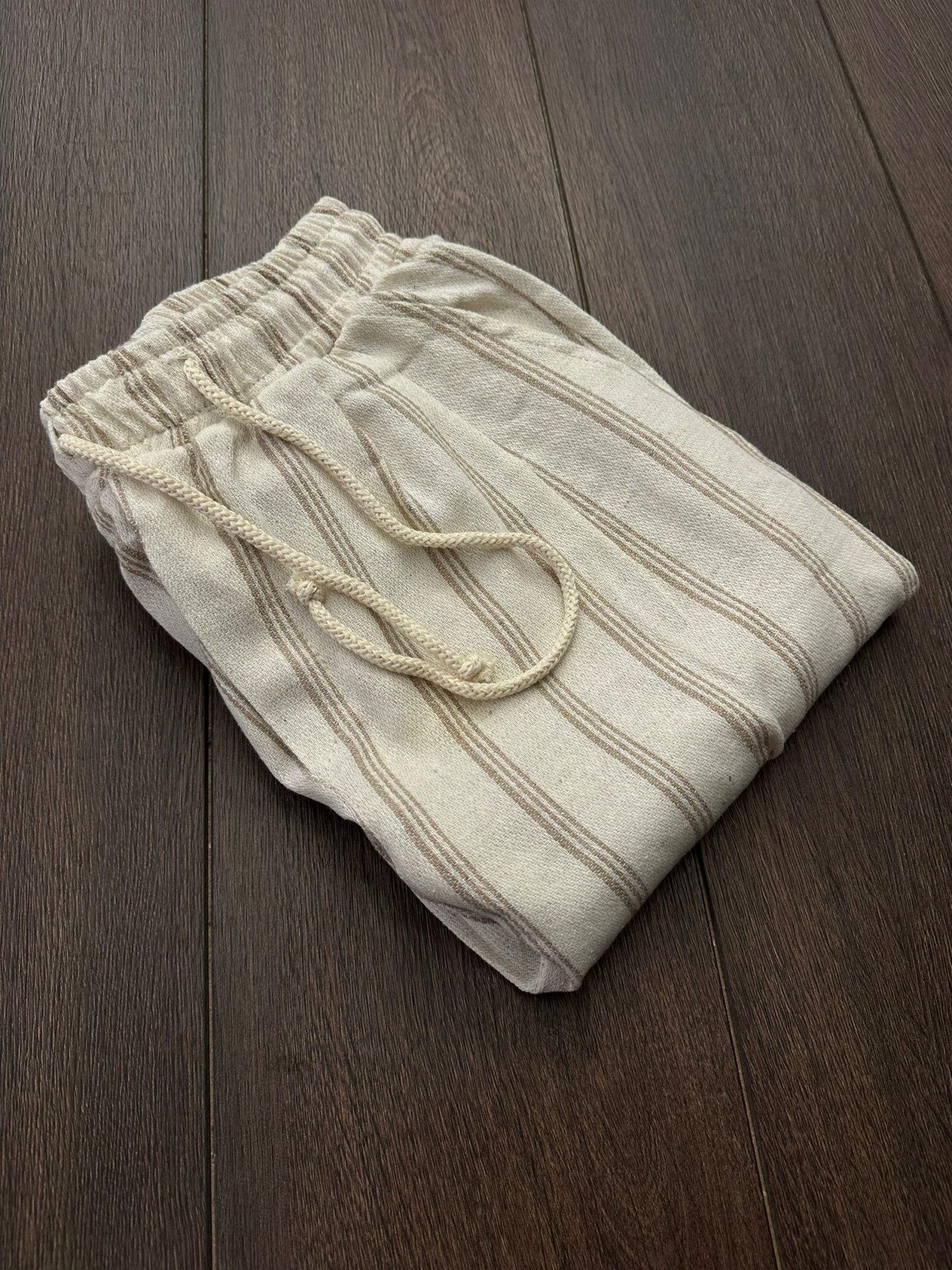 Argin Çizgili Keten Pantolon - Bej