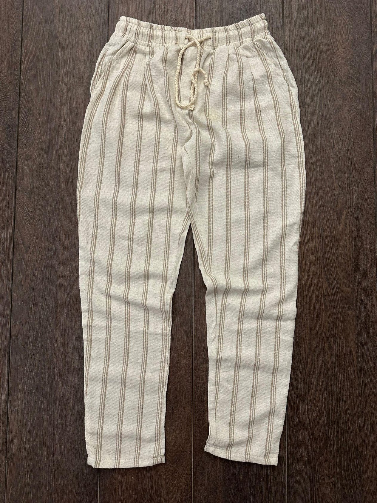 Argin Çizgili Keten Pantolon - Bej