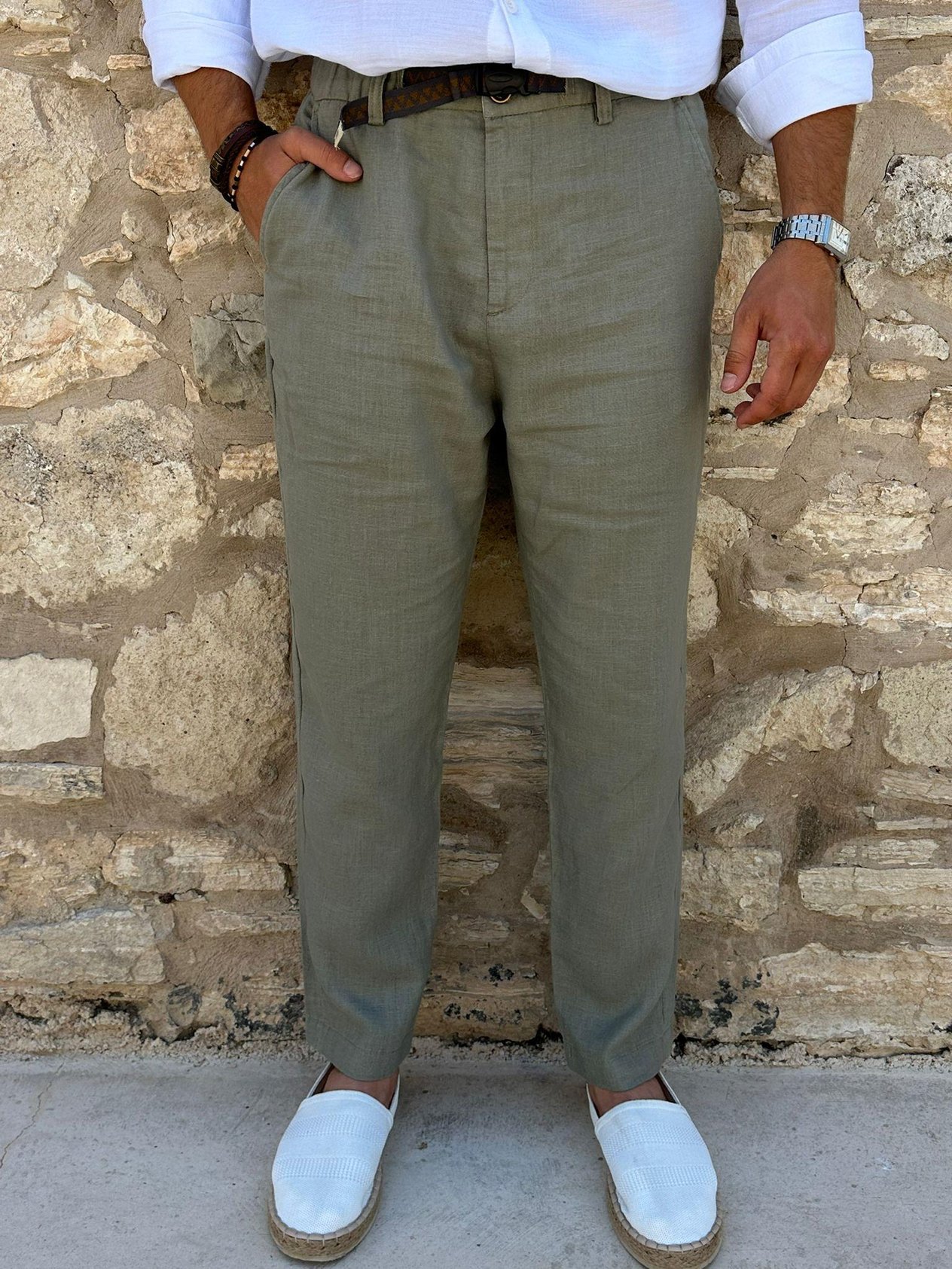 Beli Kemerli Lınen Kumaş Pantolon