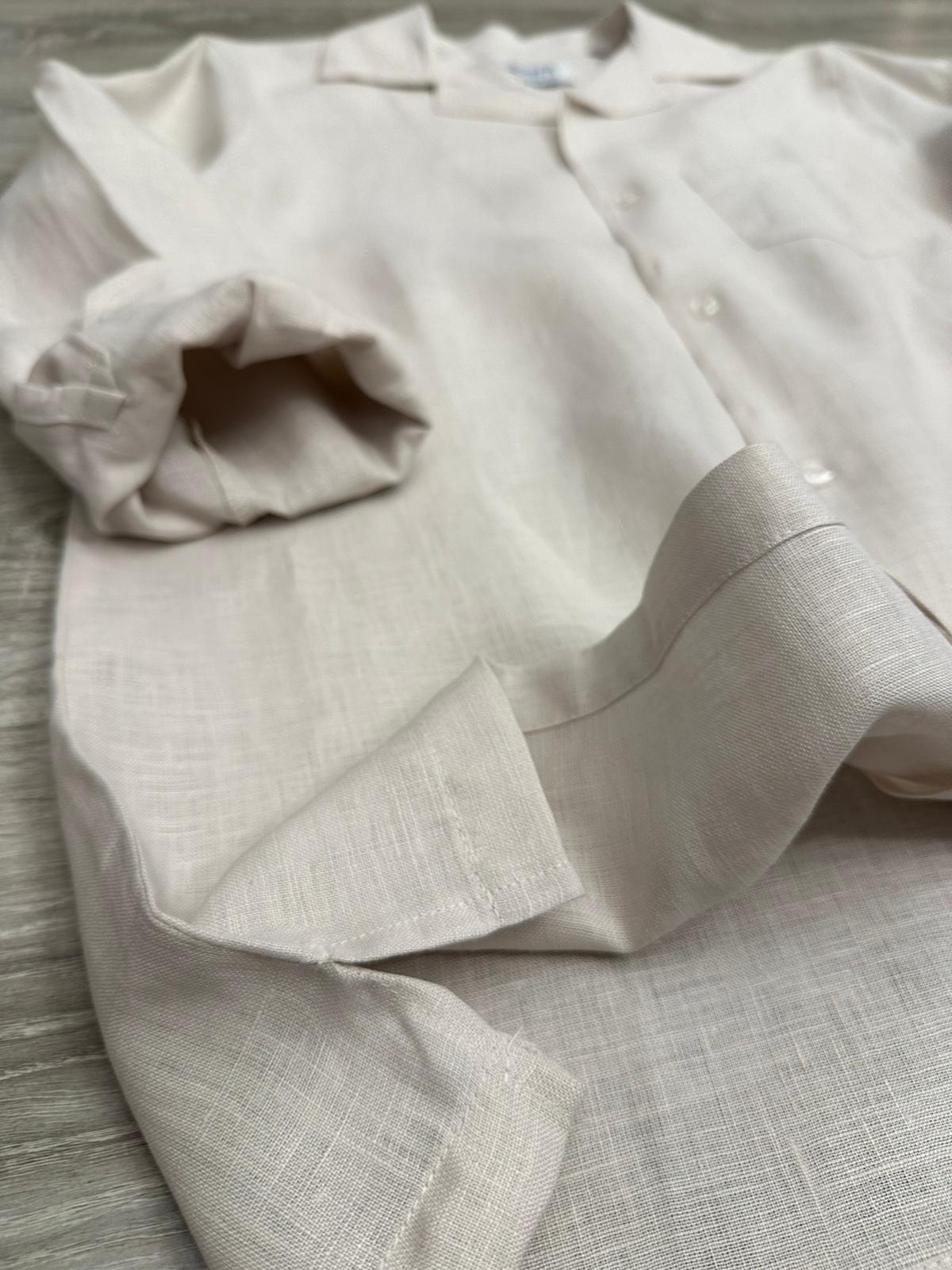 Cep Detaylı %100 Keten Gömlek