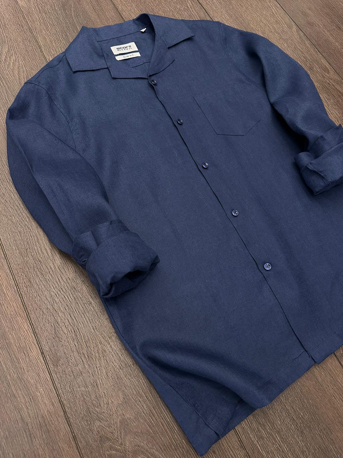 Cep Detaylı %100 Keten Gömlek