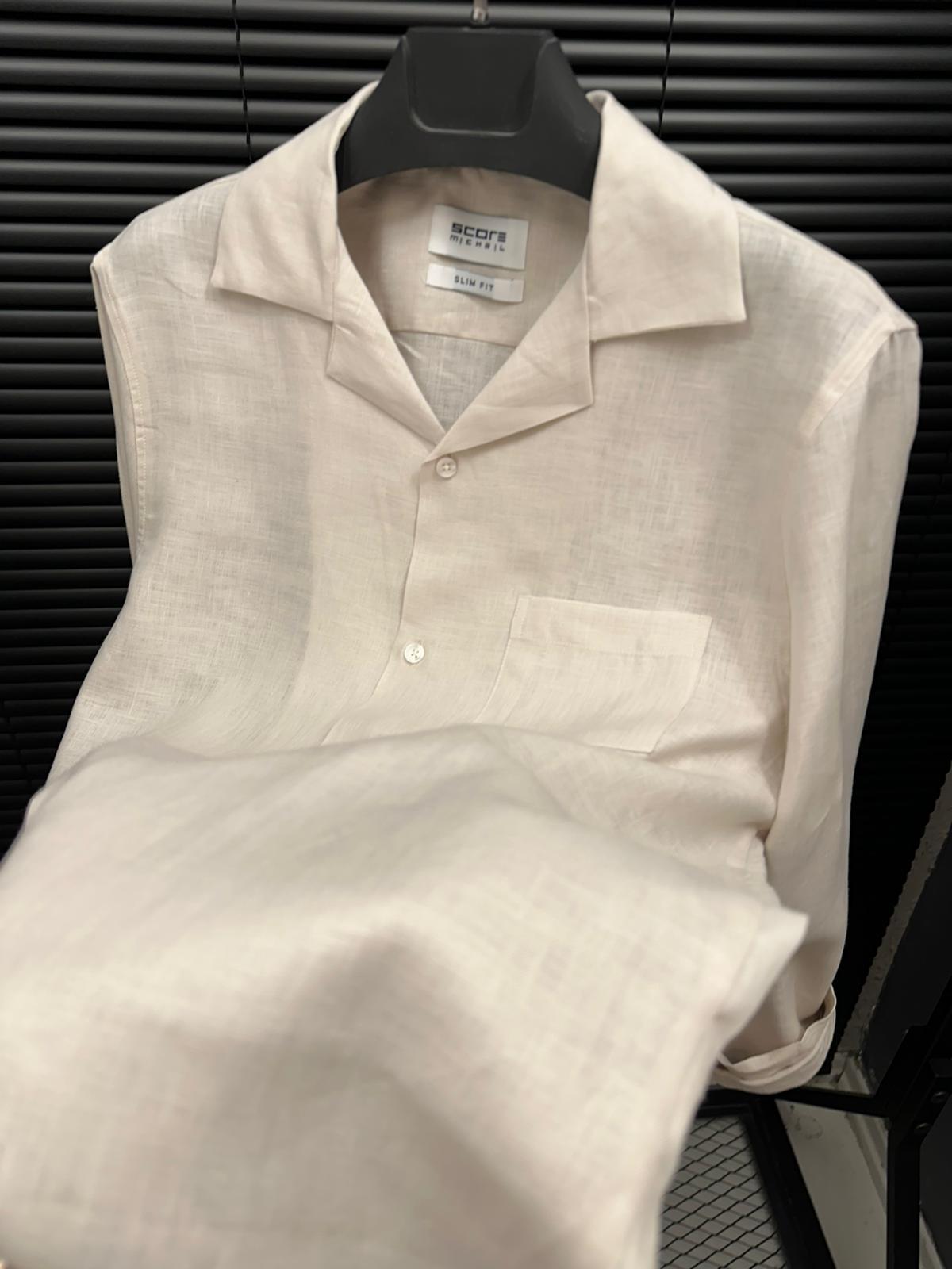 Cep Detaylı %100 Keten Gömlek