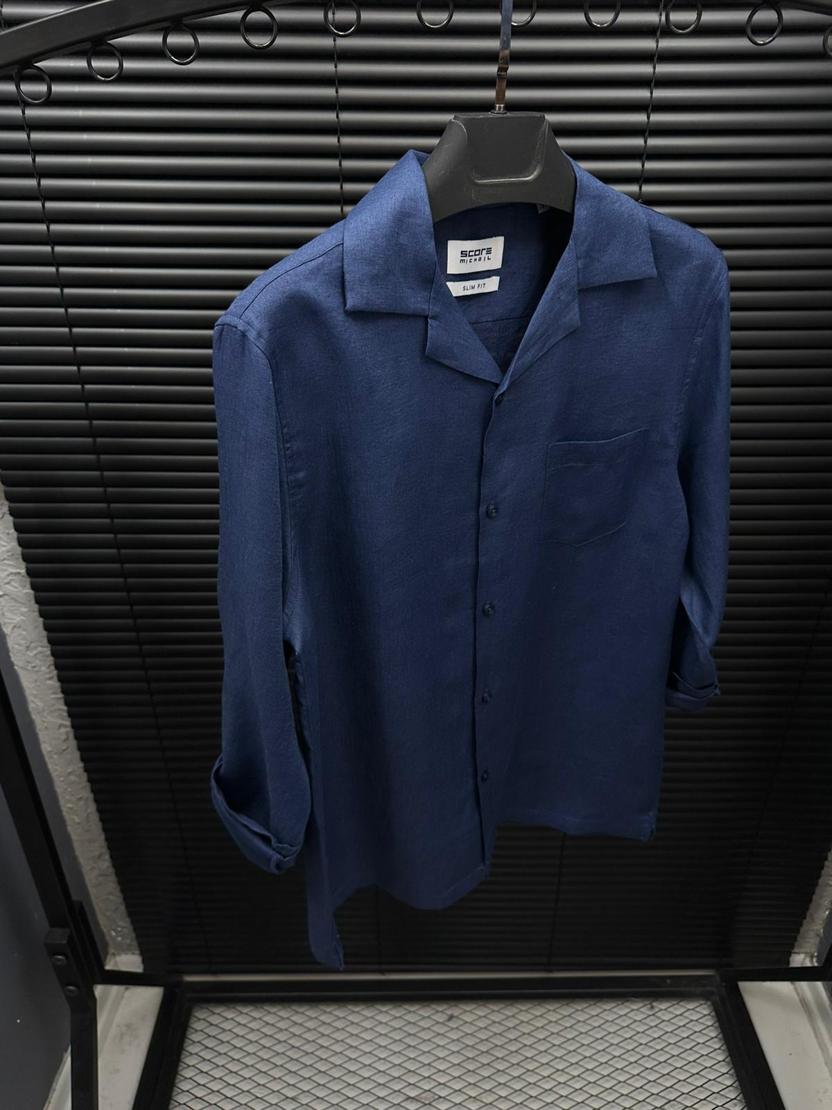 Cep Detaylı %100 Keten Gömlek