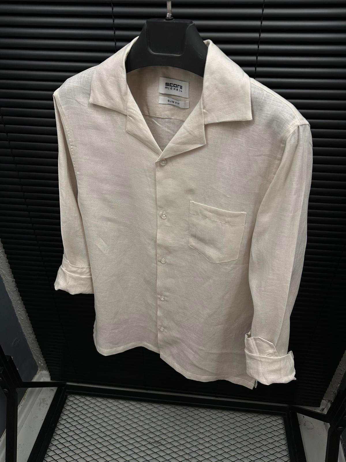 Cep Detaylı %100 Keten Gömlek