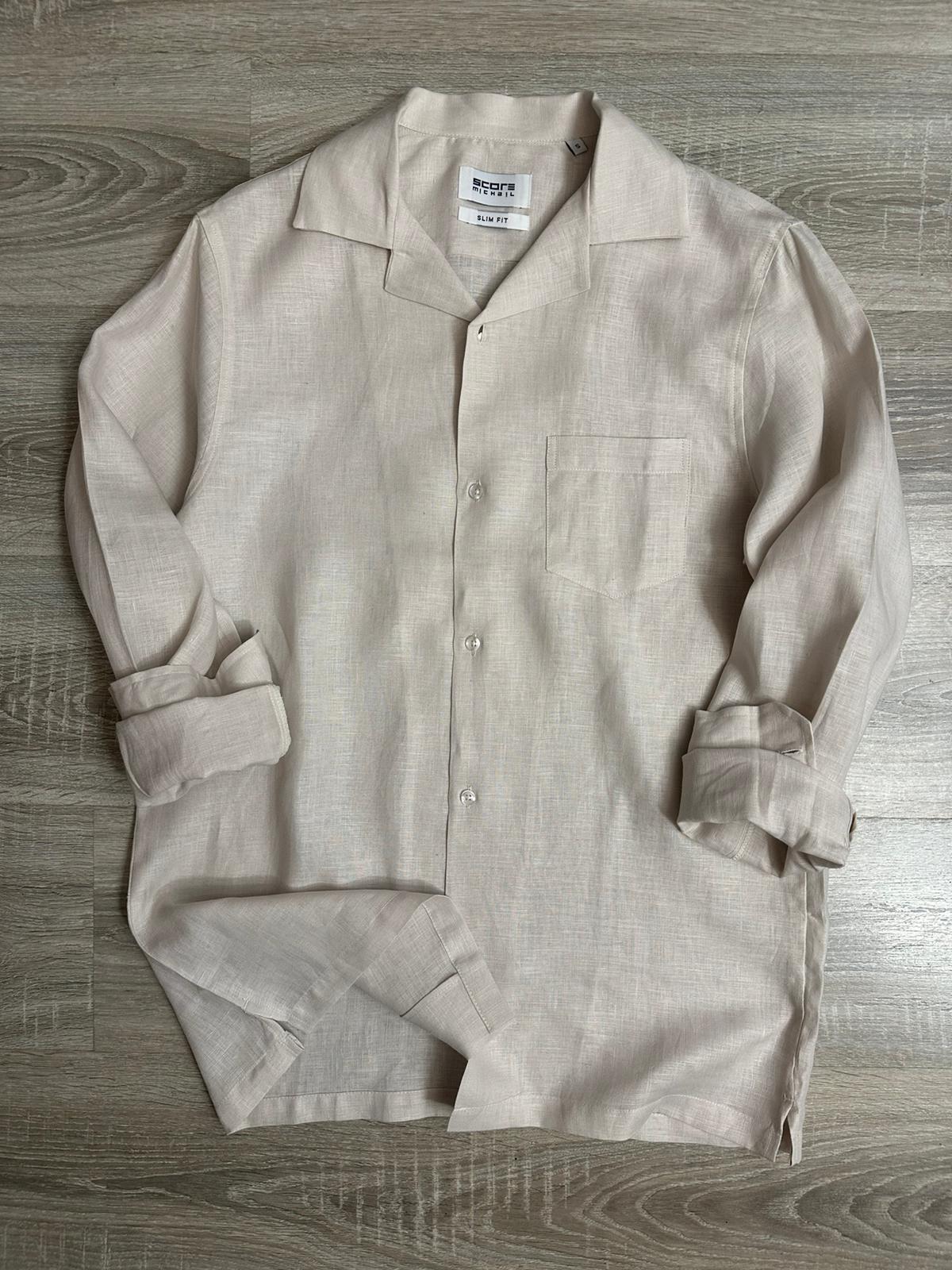 Cep Detaylı %100 Keten Gömlek