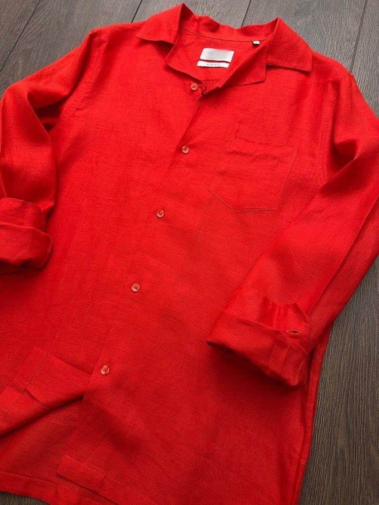 Cep Detaylı %100 Keten Gömlek