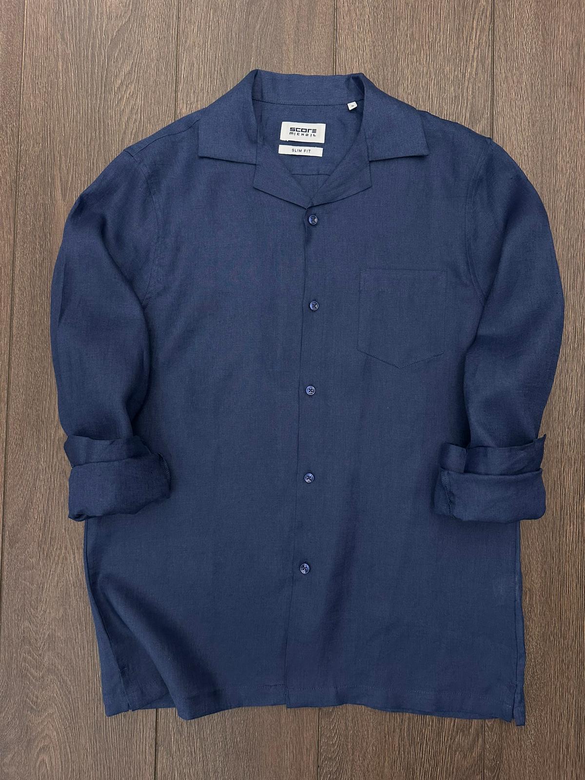 Cep Detaylı %100 Keten Gömlek