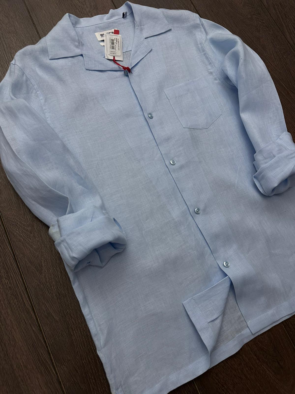 Cep Detaylı %100 Keten Gömlek