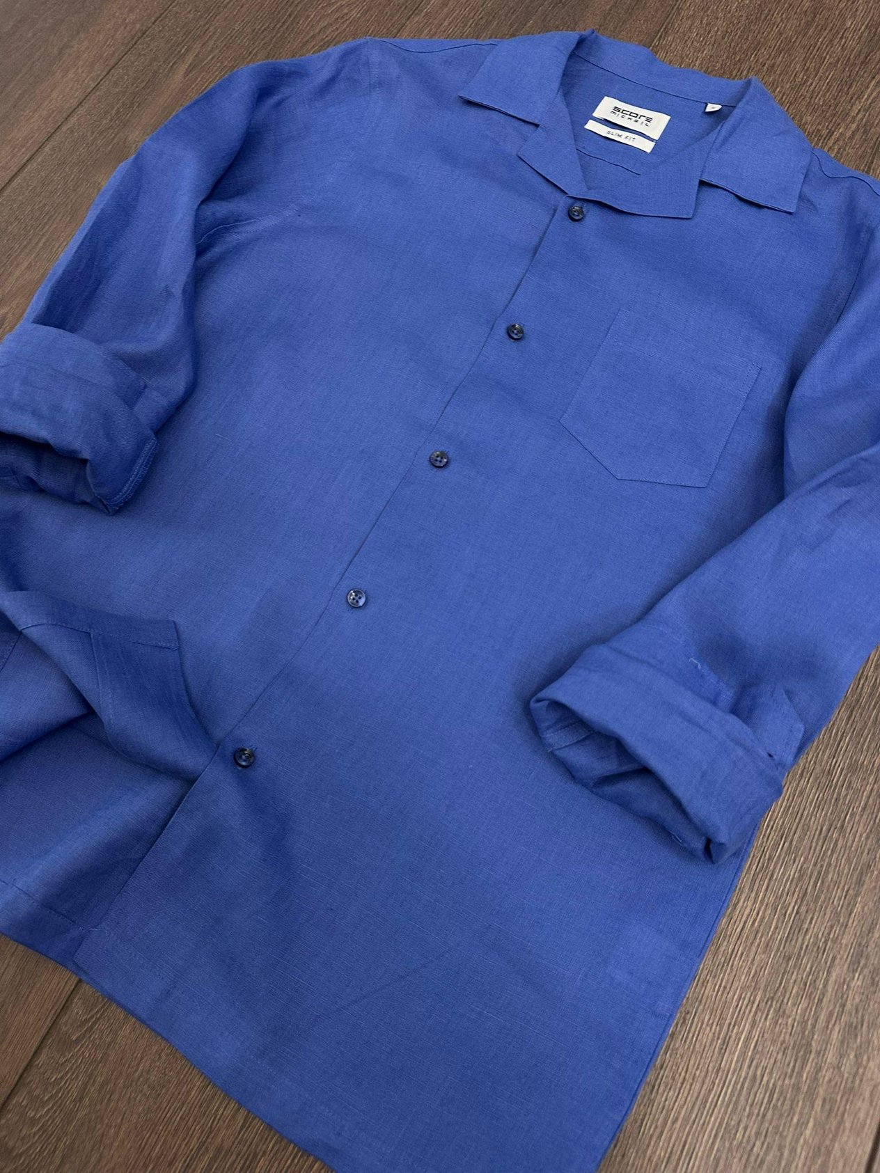 Cep Detaylı %100 Keten Gömlek