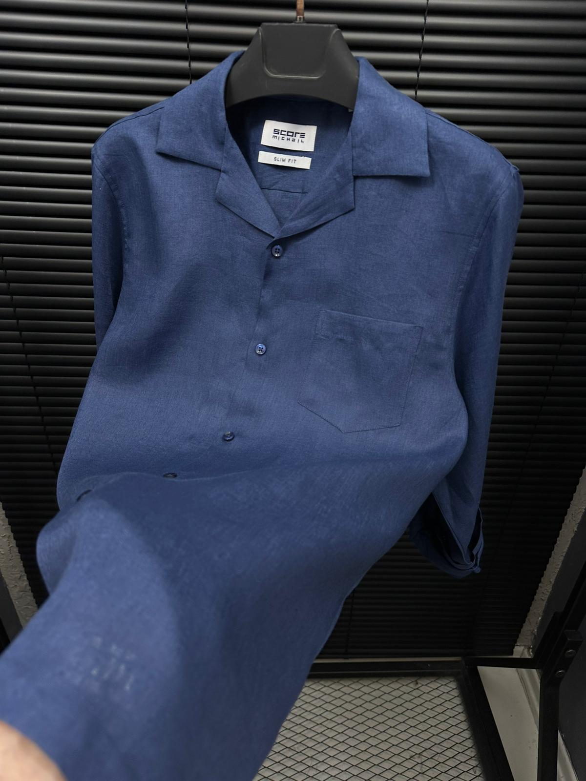 Cep Detaylı %100 Keten Gömlek