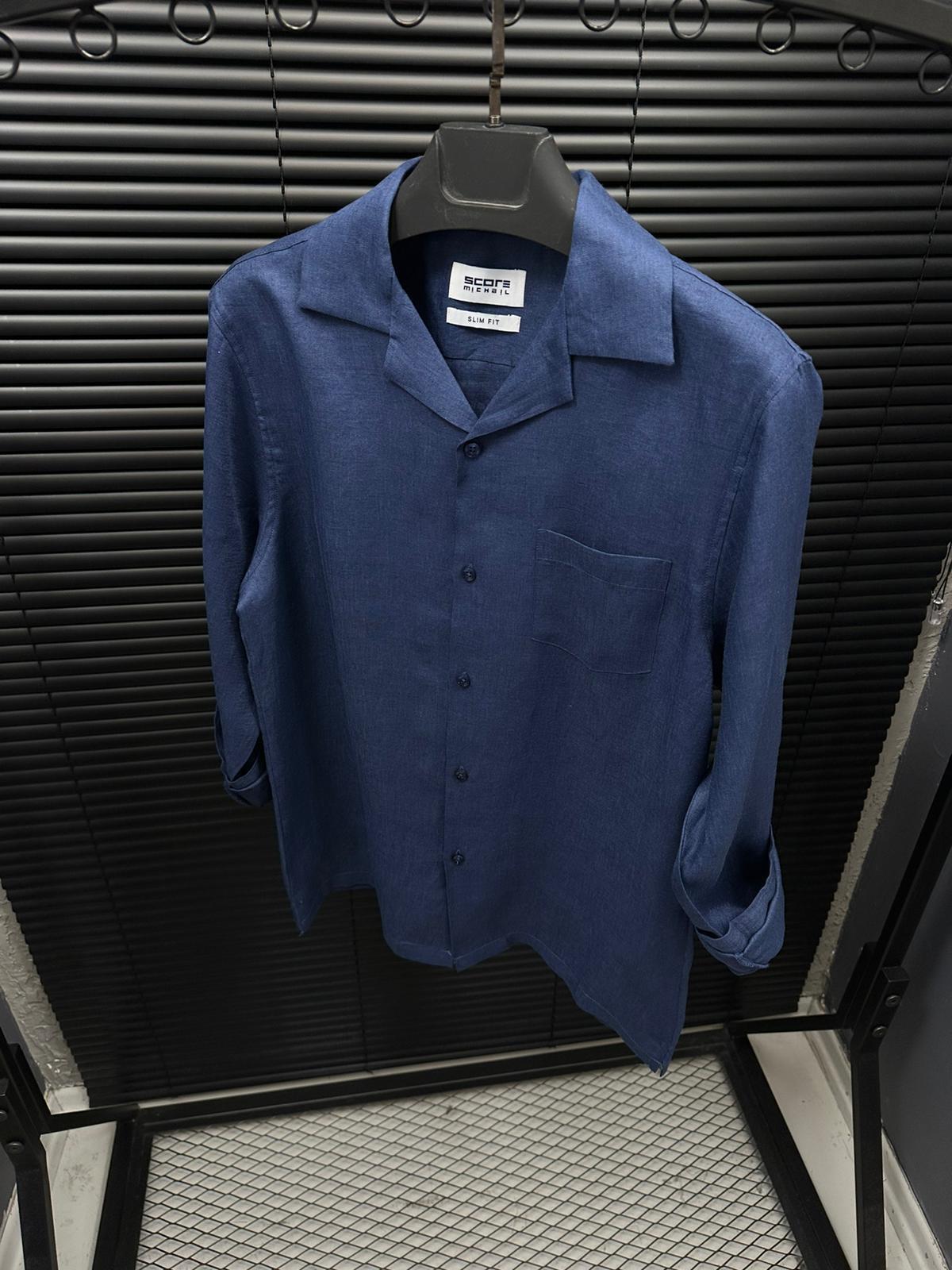 Cep Detaylı %100 Keten Gömlek