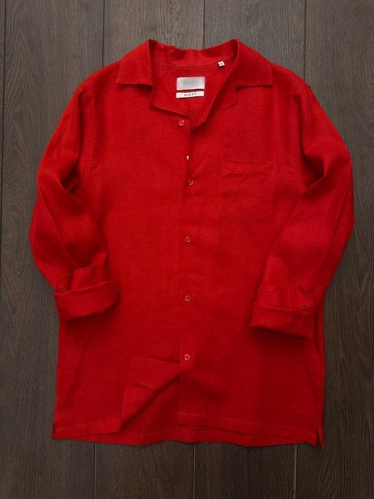 Cep Detaylı %100 Keten Gömlek