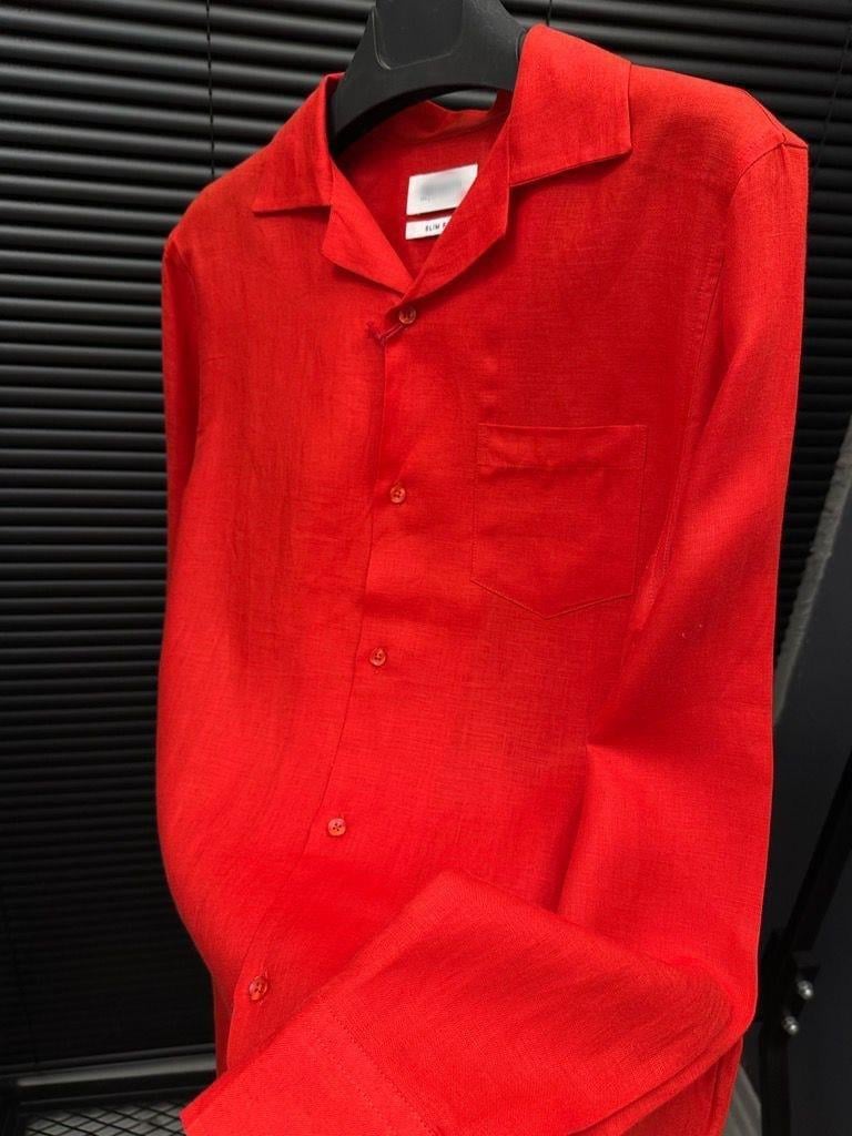 Cep Detaylı %100 Keten Gömlek