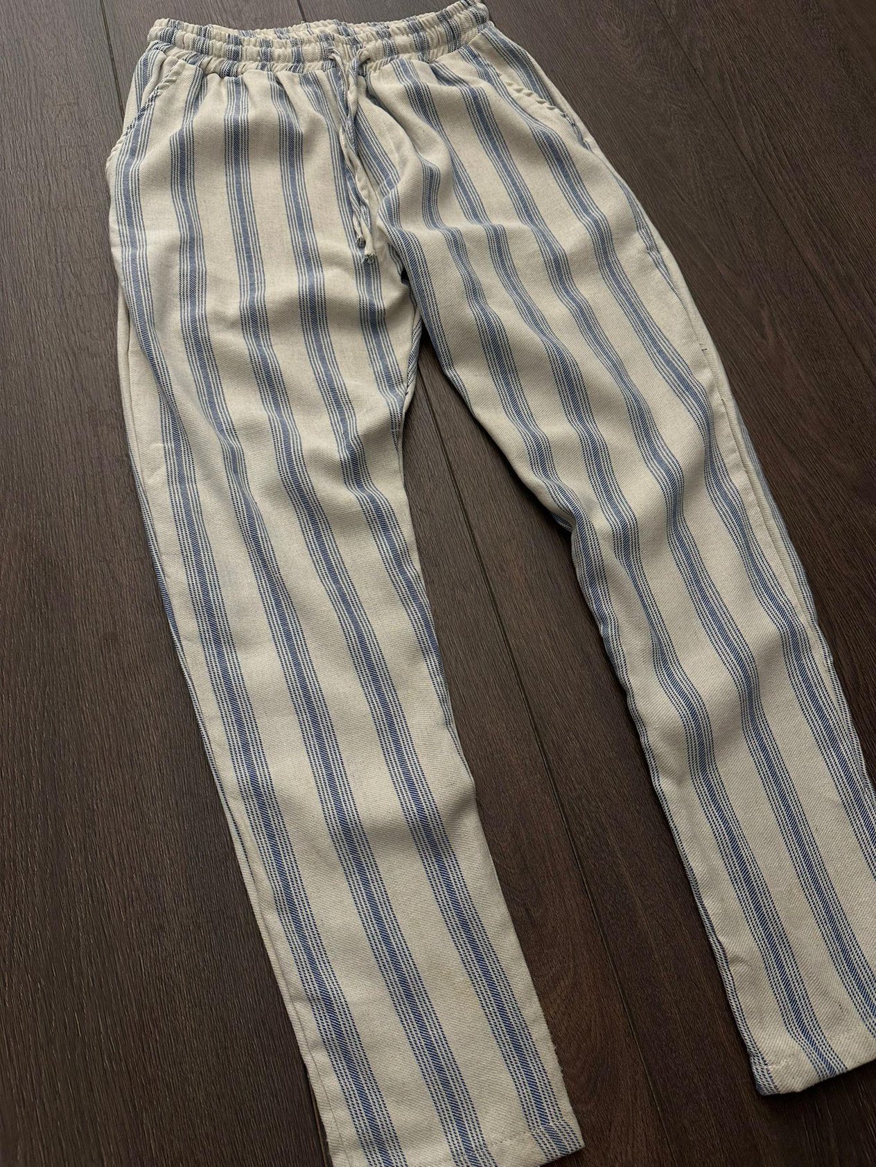 Çizgili Keten Pantolon