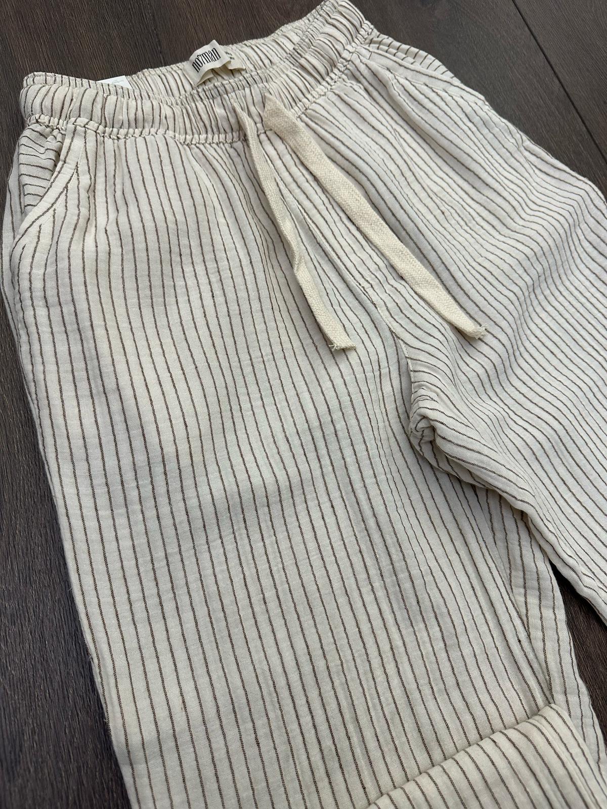 Lyros Çizgili Keten Pantolon