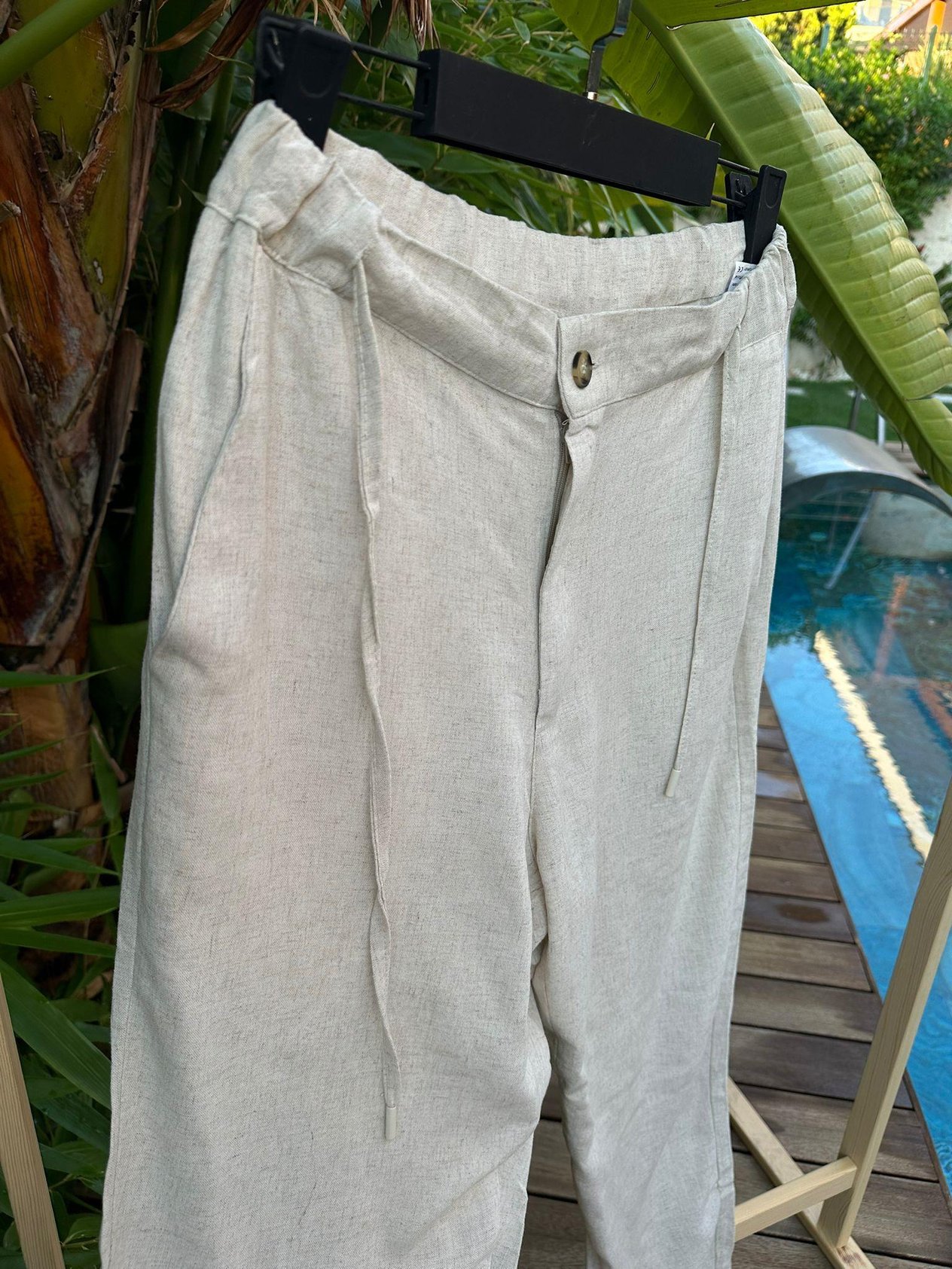 Viskon Keten Pantolon - Bej