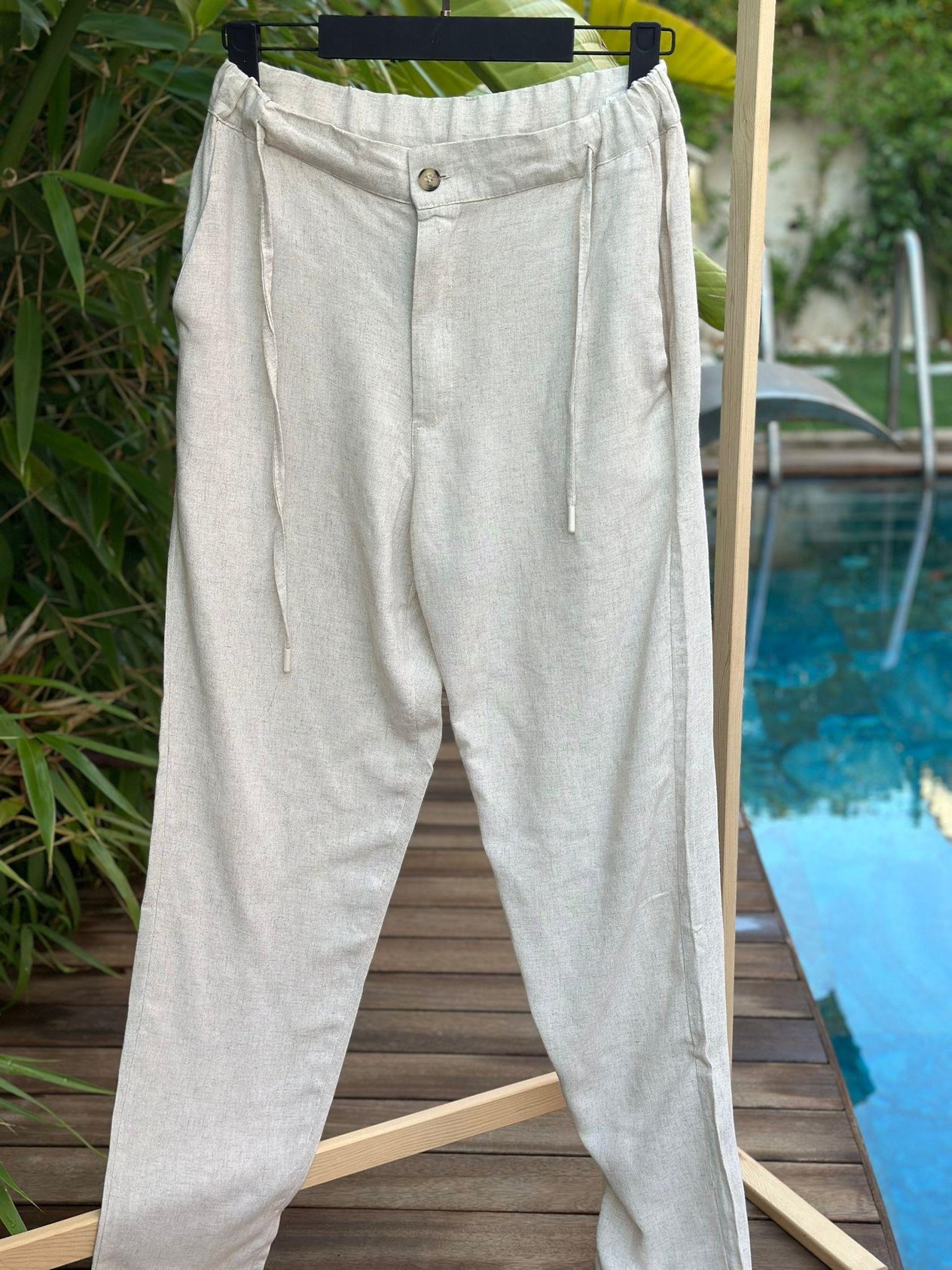 Viskon Keten Pantolon - Bej