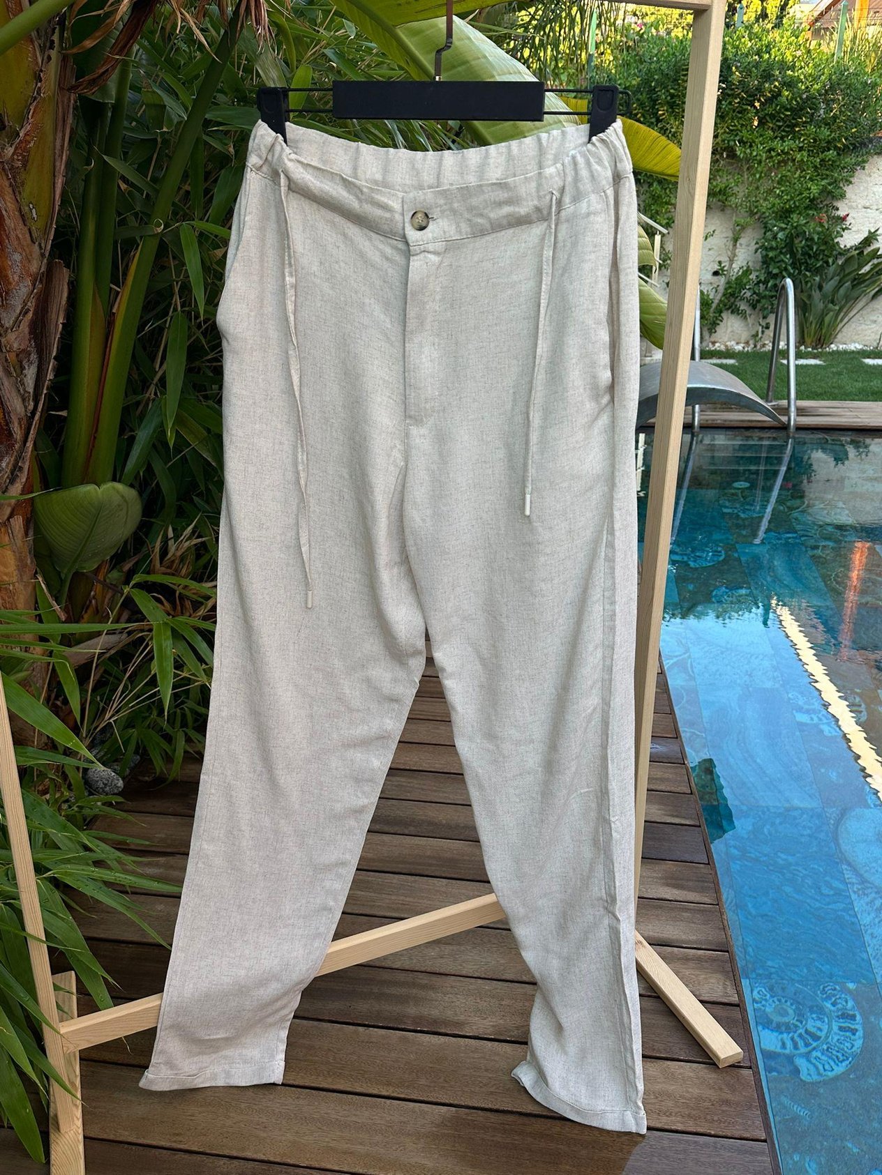 Viskon Keten Pantolon - Bej