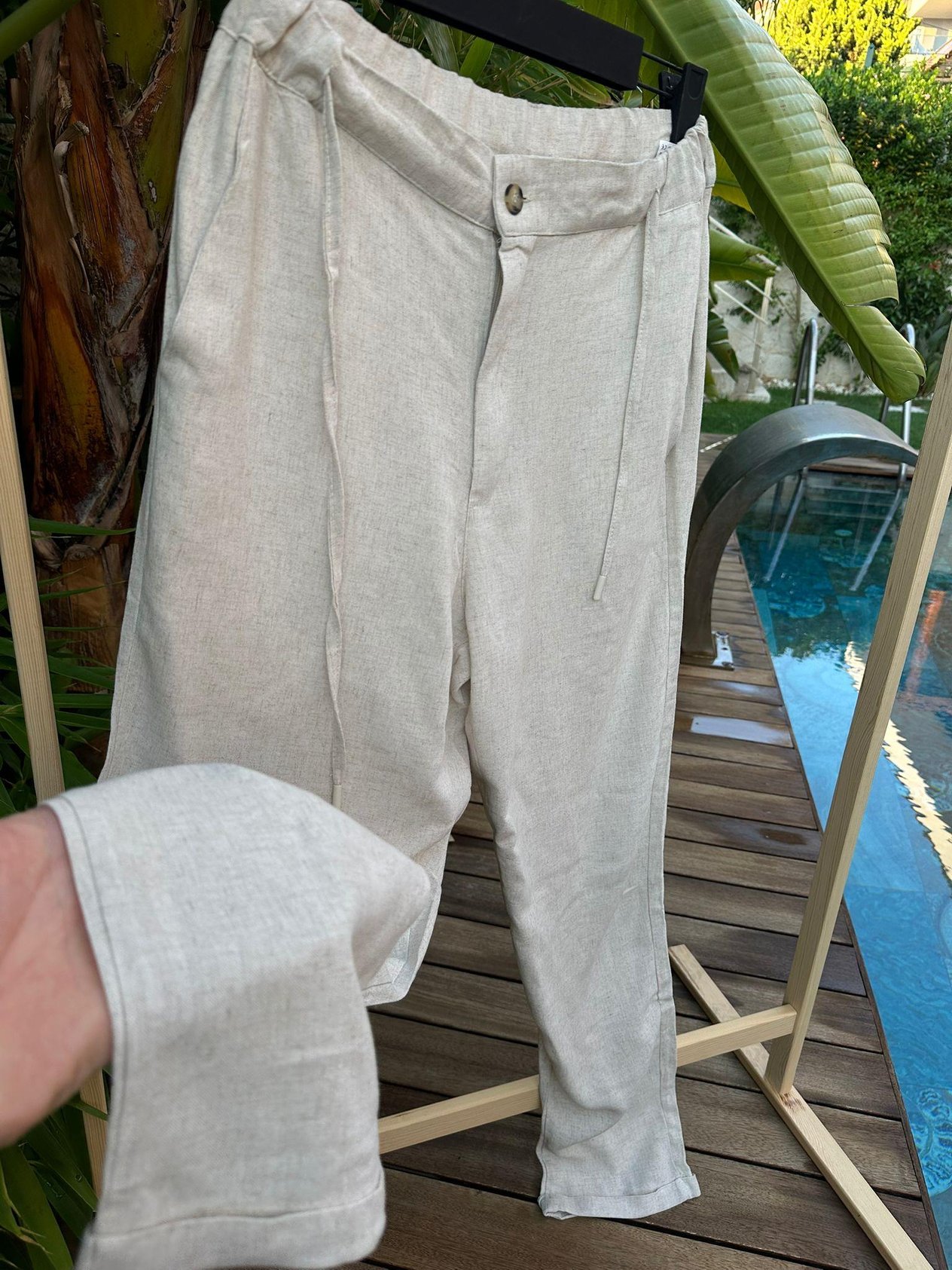 Viskon Keten Pantolon - Bej