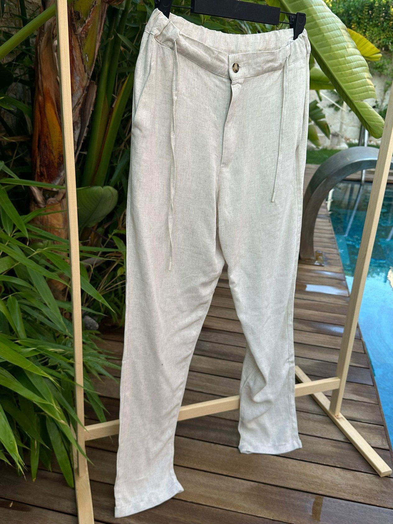 Viskon Keten Pantolon - Bej