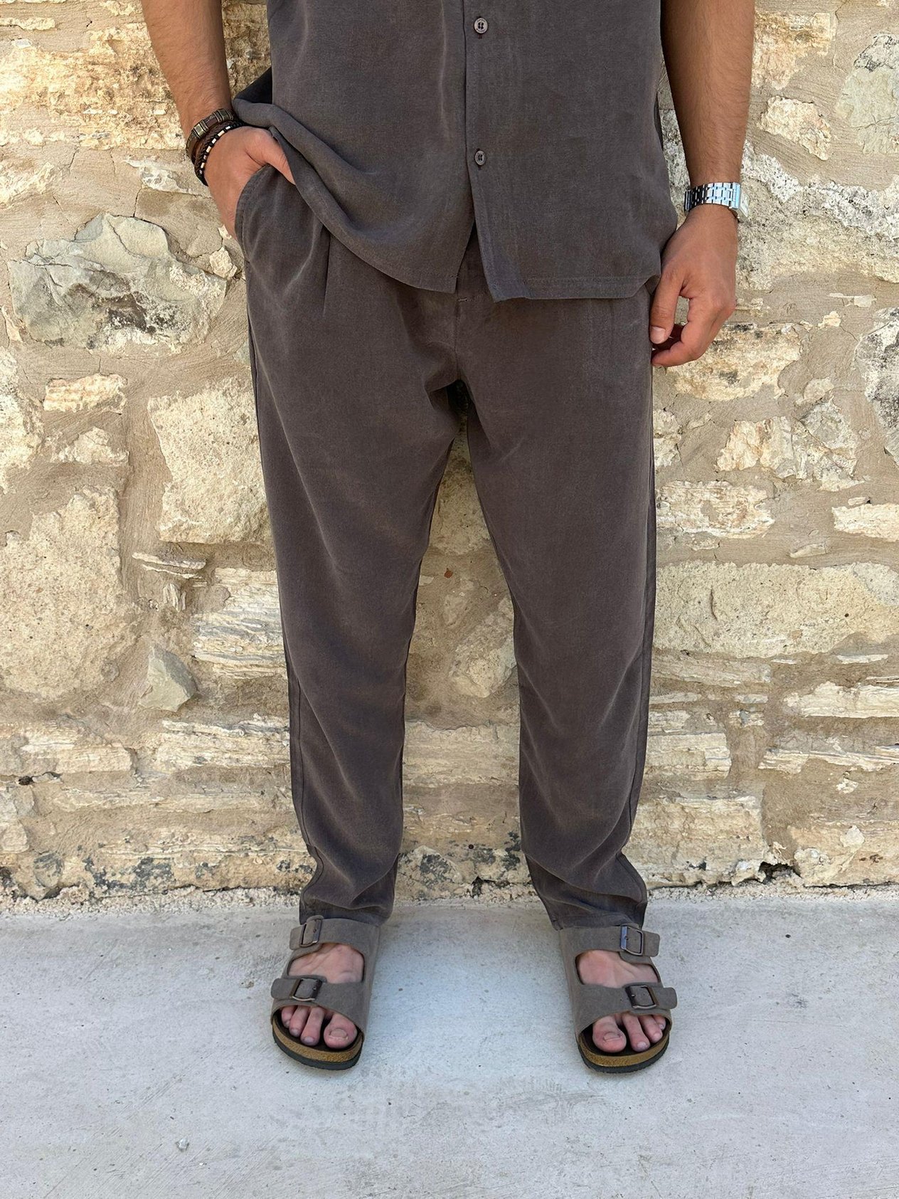 Yan Cepli Kordonlu Pantolon