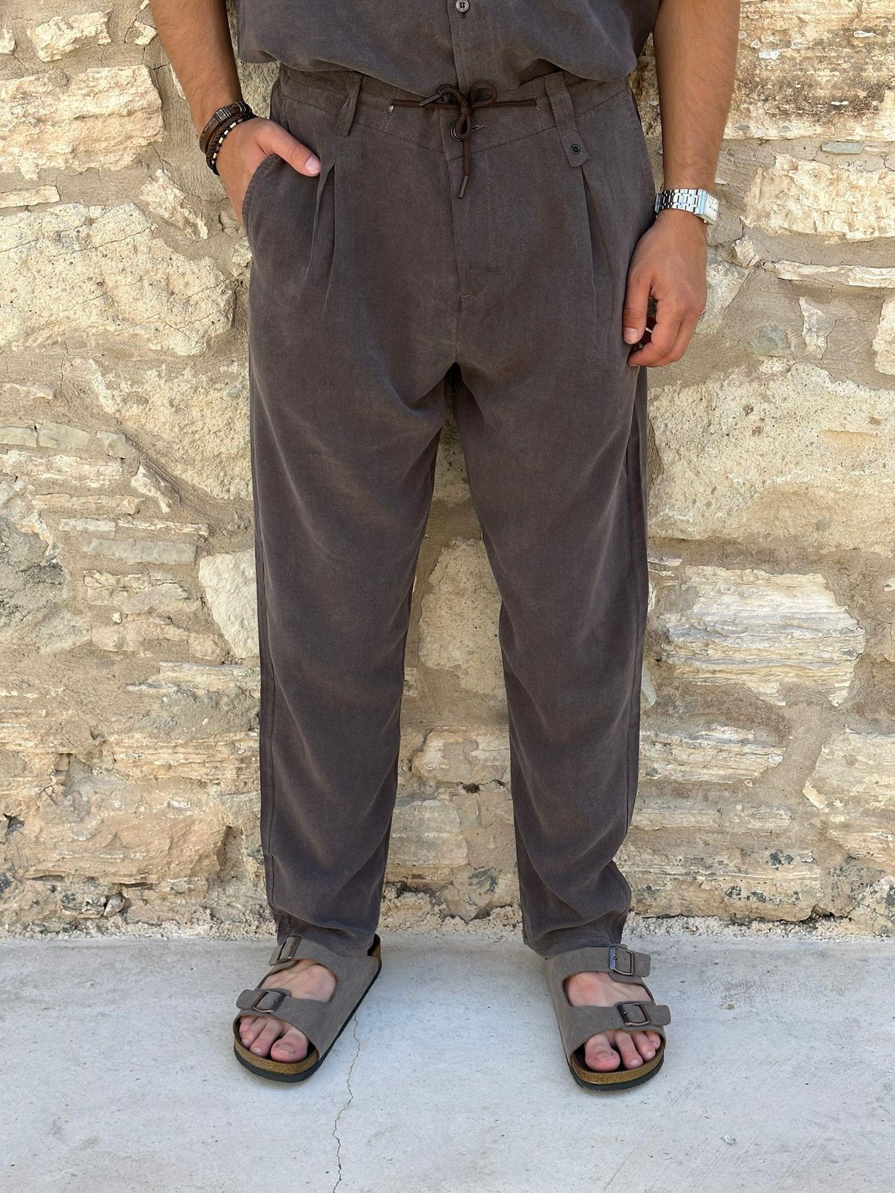 Yan Cepli Kordonlu Pantolon