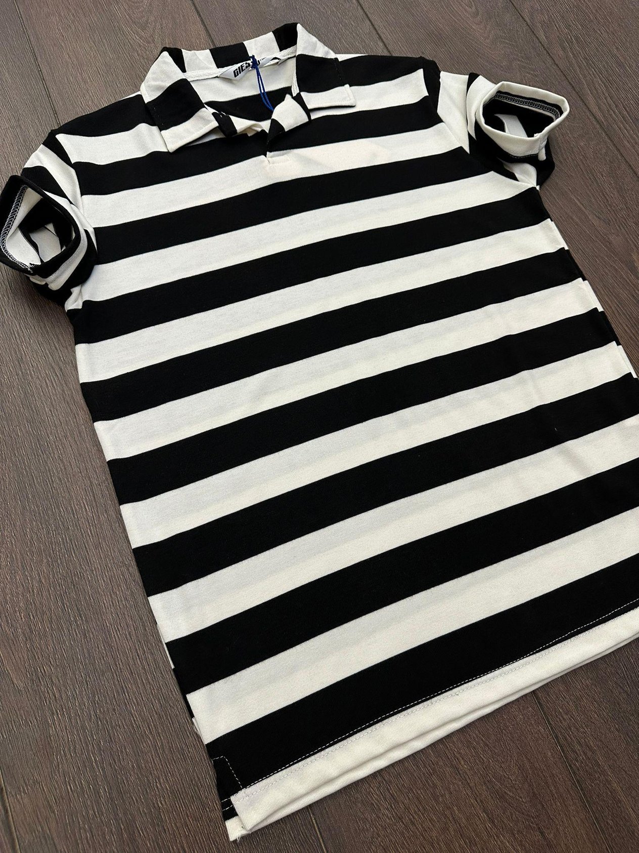 Yatay Kalın Çizgili Yakalı T-Shirt - Haki