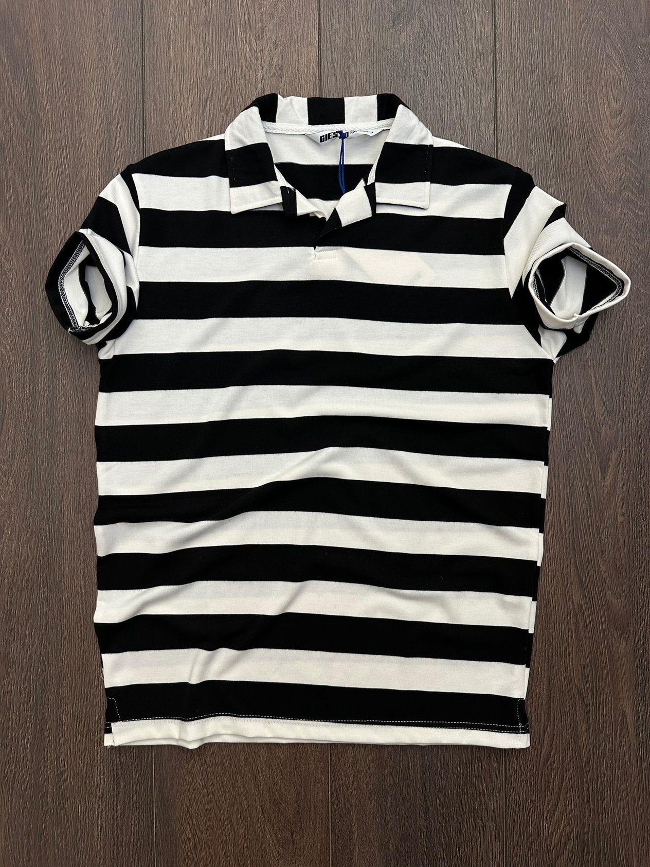 Yatay Kalın Çizgili Yakalı T-Shirt - Haki