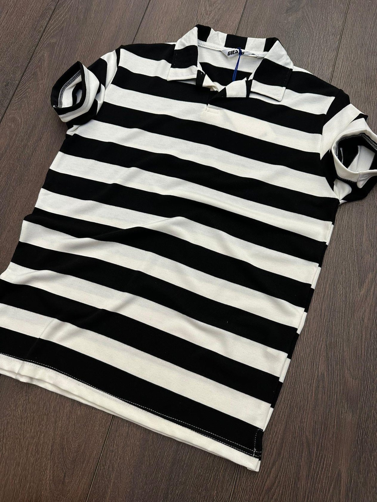 Yatay Kalın Çizgili Yakalı T-Shirt - Haki
