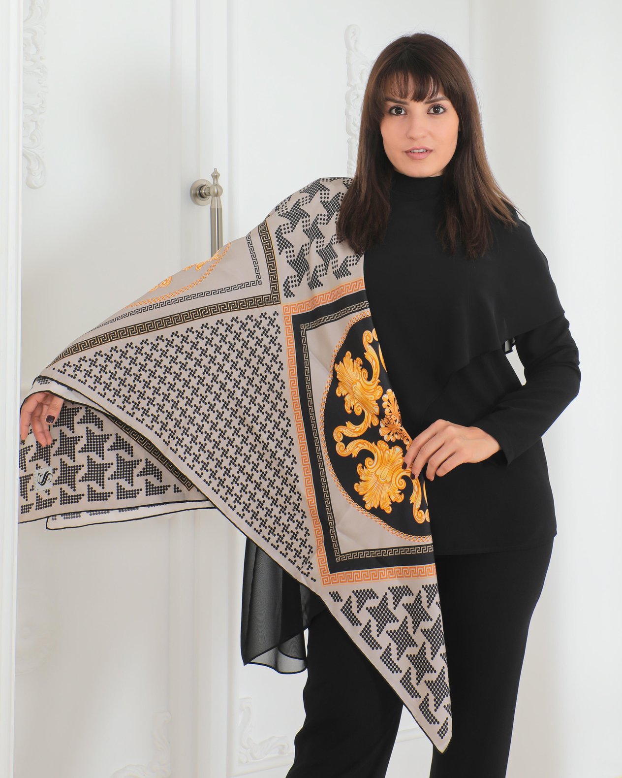 Sidney İpek Twill Desenli Kadın Eşarp 