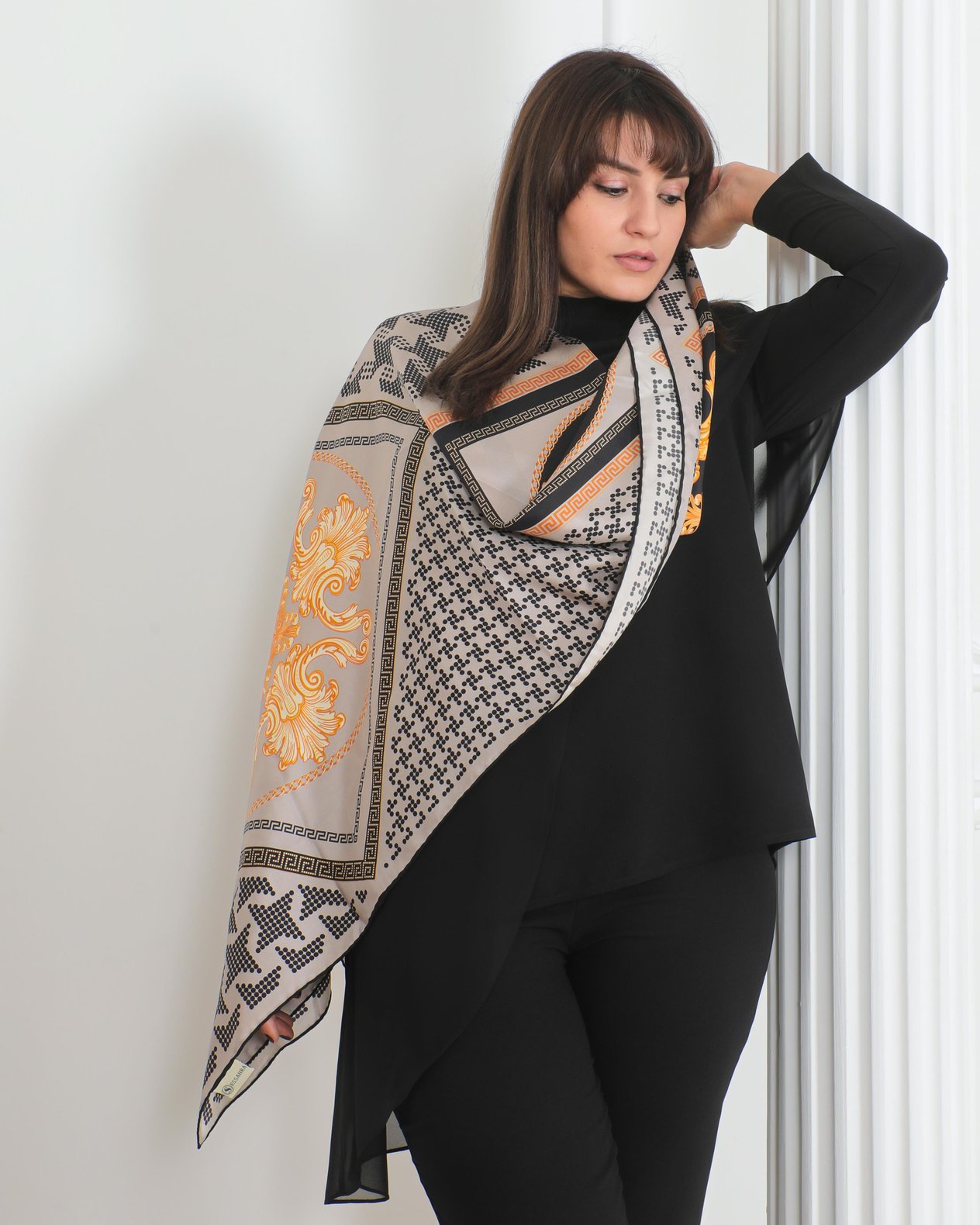 Sidney İpek Twill Desenli Kadın Eşarp 