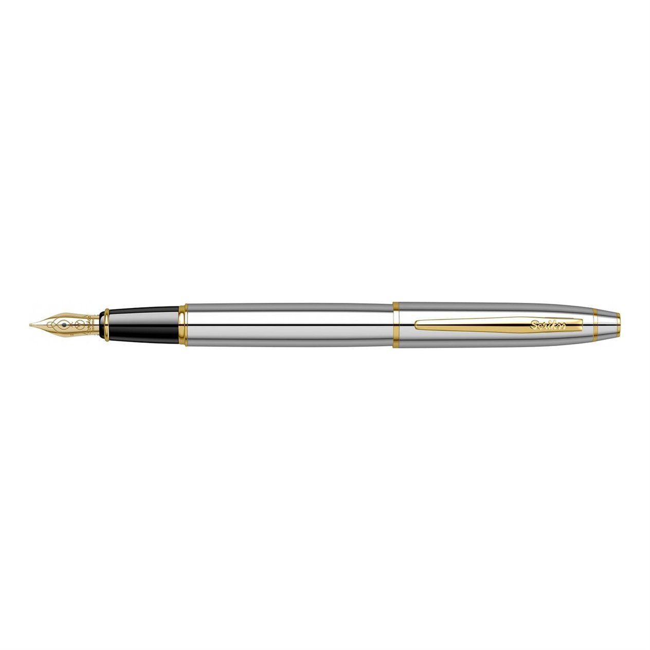Scrikss Elegance Noble 35 Dolma Kalem Parlak Krom  Gövde Altın Kaplama Klips Altın Kaplama Çelik Uç