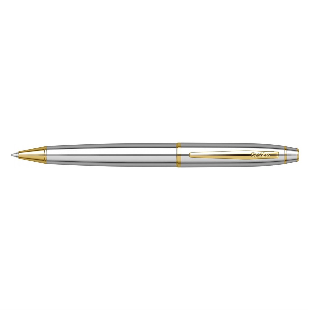 Scrikss Elegance Noble 35 Tükenmez Kalem Parlak  Krom Gövde Altın Kaplama Klips